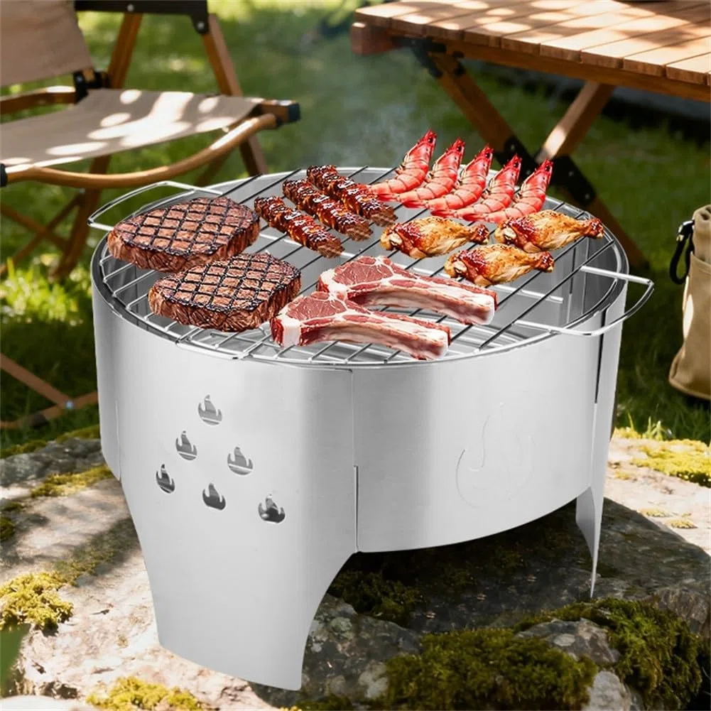 Przenośny grill węglowy ze stali nierdzewnej do gotowania na świeżym powietrzu, ogrodu, na plażę, kemping, kompaktowy, łatwy do czyszczenia, idealny dla miłośników grillowania