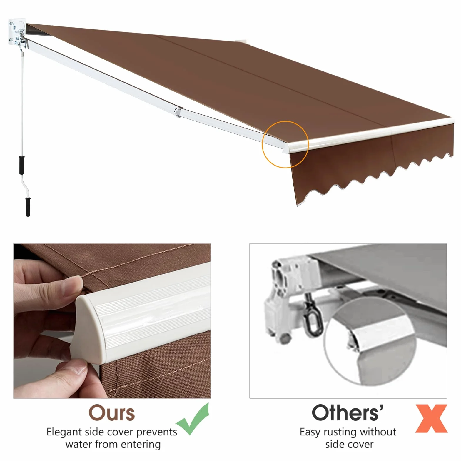 COSTWAY Markiza Tarasowa z Ramięciem Przegubowym 250 x 200 cm Aluminiowa Rama Regulowany Kąt 40-100° Wodoszczelna