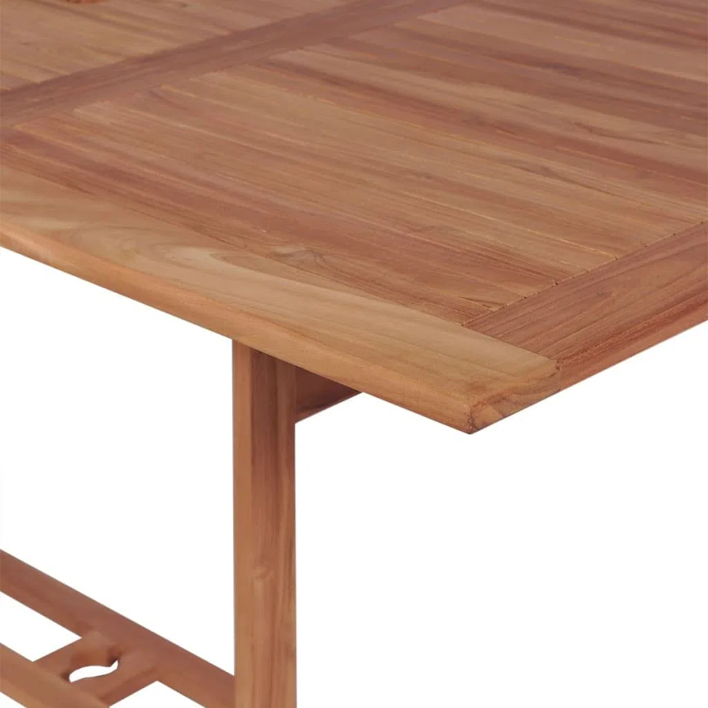 Stół do jadalni z litego drewna tekowego 180 x 90 x 75 cm z otworem na parasol przeciwsłoneczny do ogrodu lub na taras, klasyczny design, precyzyjnie szlifowany, łatwy w pielęgnacji