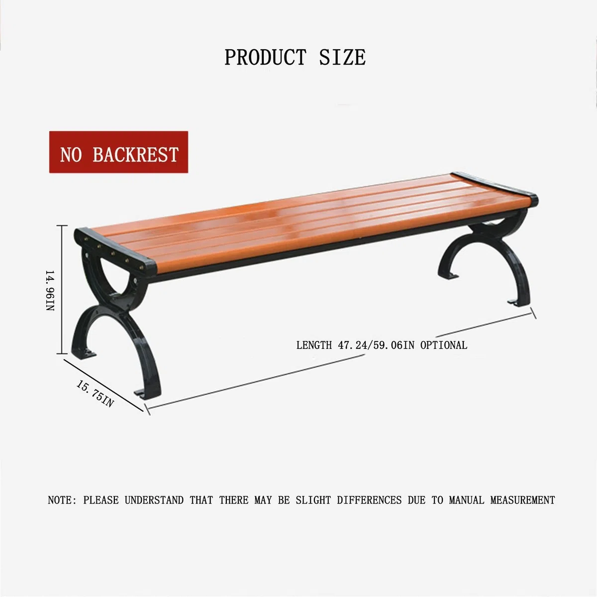 Krzesło ogrodowe, plastikowa drewniana ławka parkowa, wodoodporne żeliwne krzesło ogrodowe, bez oparcia, trwały stołek tarasowy (150 cm x 40 cm x 38 cm) - stylowe meble ogrodowe