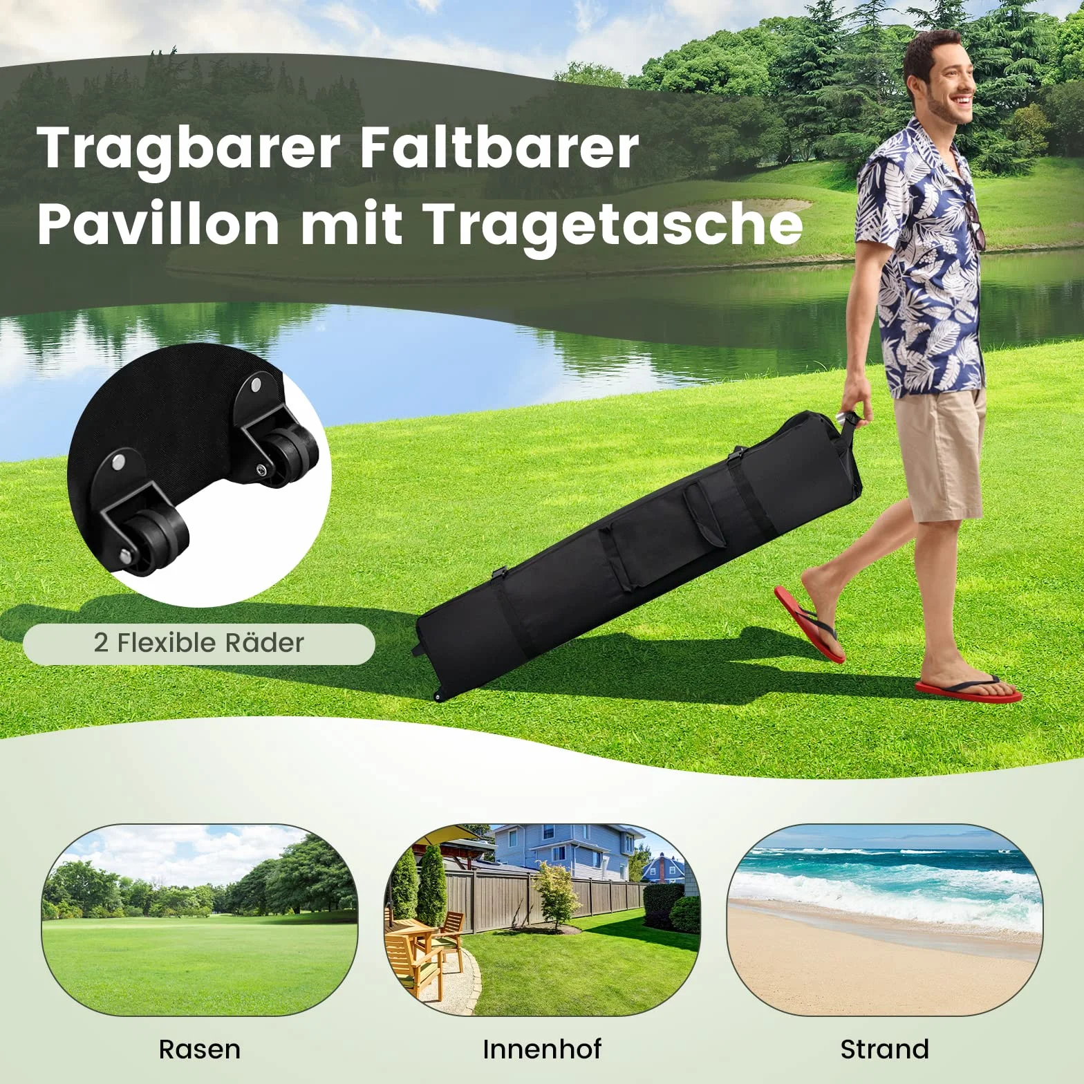 COSTWAY Pawilon ogrodowy 4 x 4 m, ze ścianami bocznymi z siatki, ochrona przed promieniowaniem UV 50+, składany pawilon Pop-Up z regulacją wysokości, w zestawie torba do przenoszenia z kółkami, do