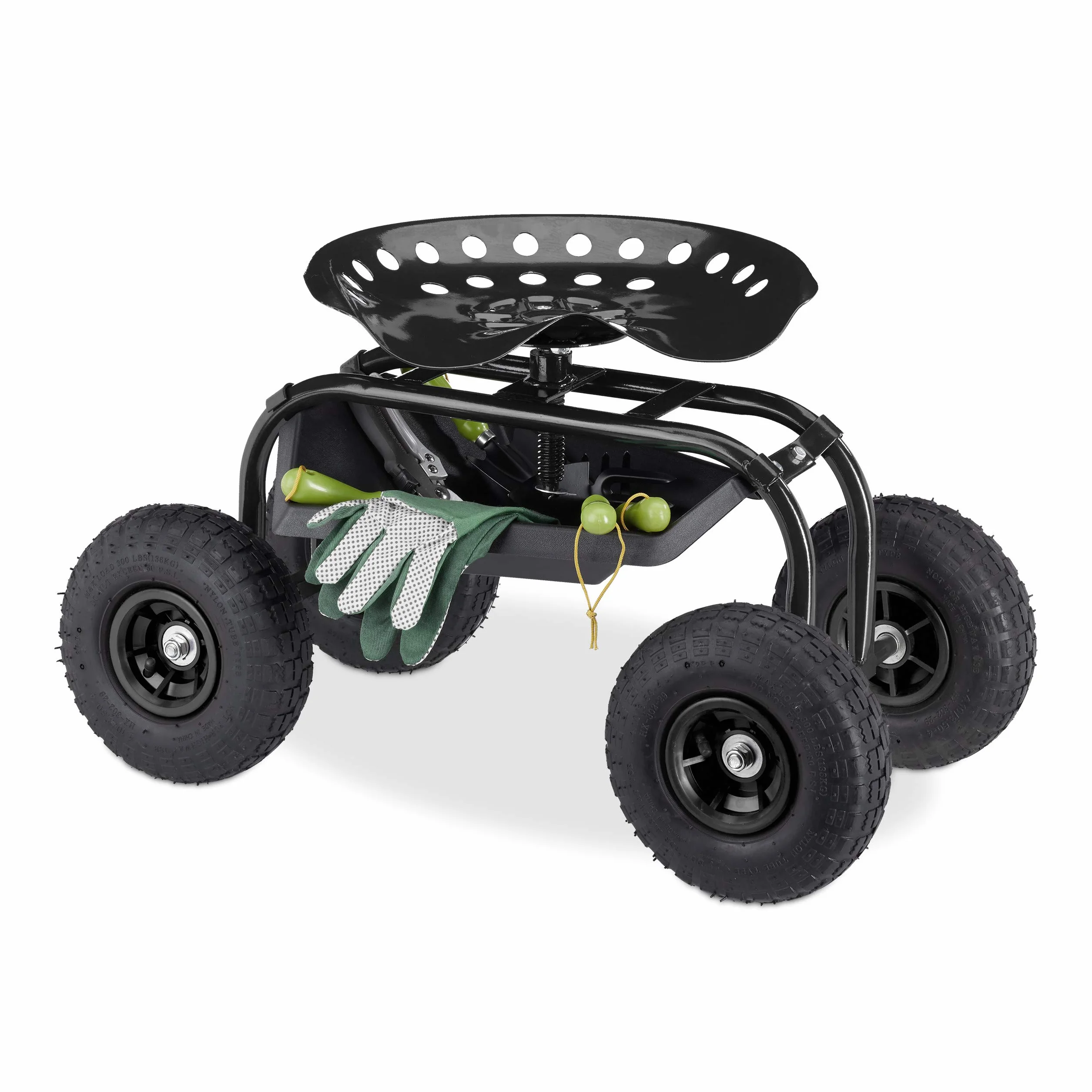 Relaxdays Siedzisko na kółkach, do ogrodu i warsztatu, 150 kg, regulacja wysokości 48-56 cm, ruchome siedzisko ogrodowe z 4 kółkami, czarne