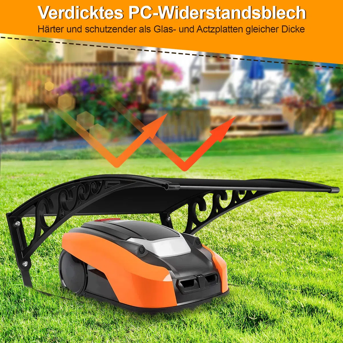 Dach robota koszącego, 106 x 87 x 50 cm, garaż, z poliwęglanu, wiata garażowa, zadaszenie dla robotów, kosiarek, ochrona przed deszczem, ochrona przed promieniowaniem UV (czarny)