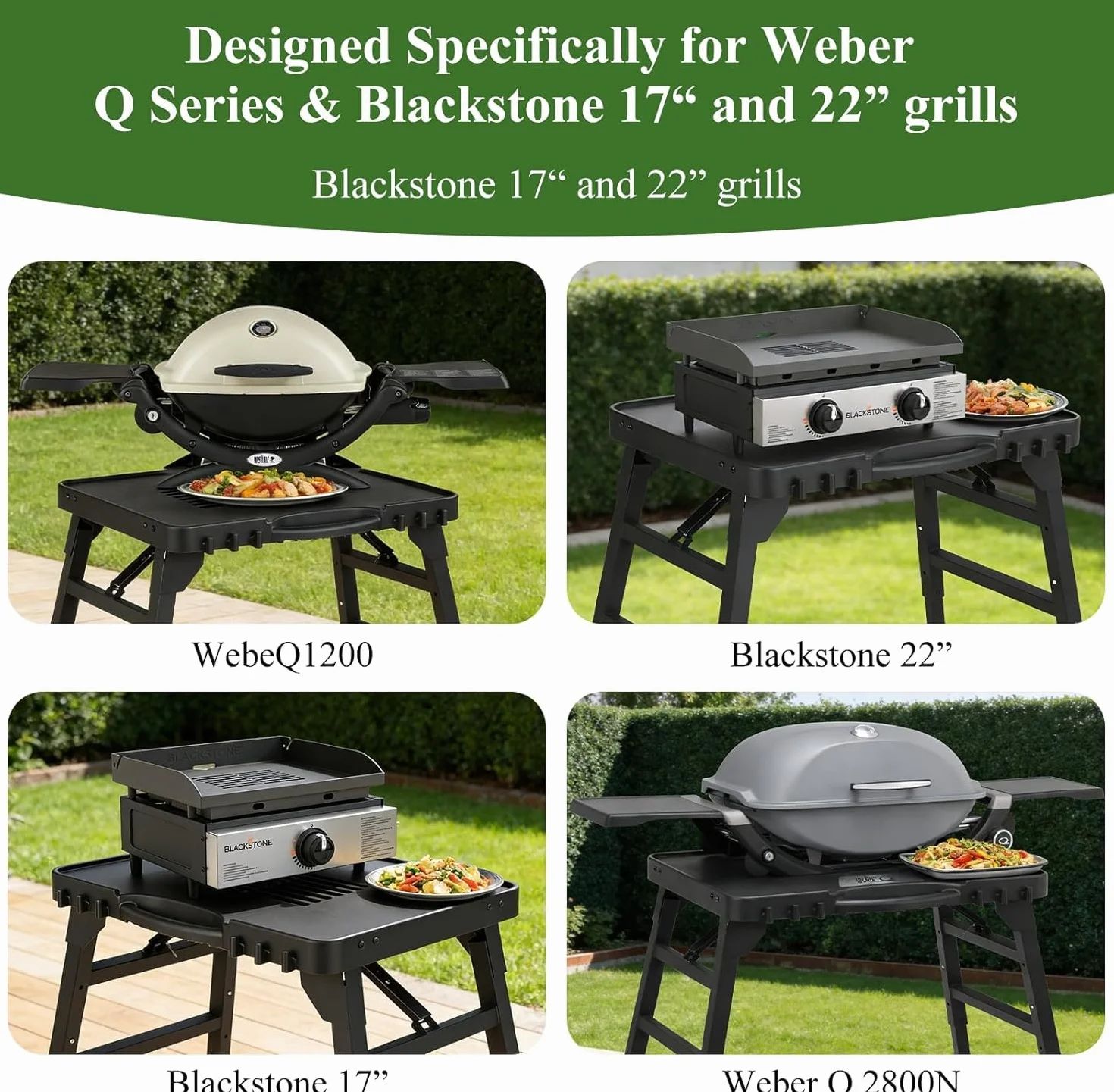 Wózek do grillowania na świeżym powietrzu do Weber Q100/Q200/Q300, Enders Urban, Burnhard Wayne, Ninja Woodfire, przenośny wózek do serwowania, stojak do grillowania na świeżym powietrzu, stół