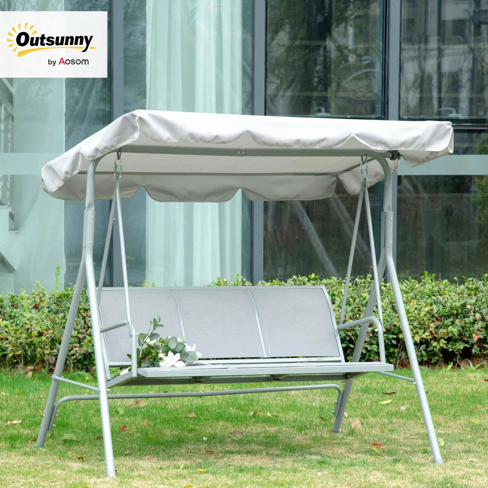 Outsunny huśtawka 3-osobowa z dachem 171 cm x 108 cm x 154 cm