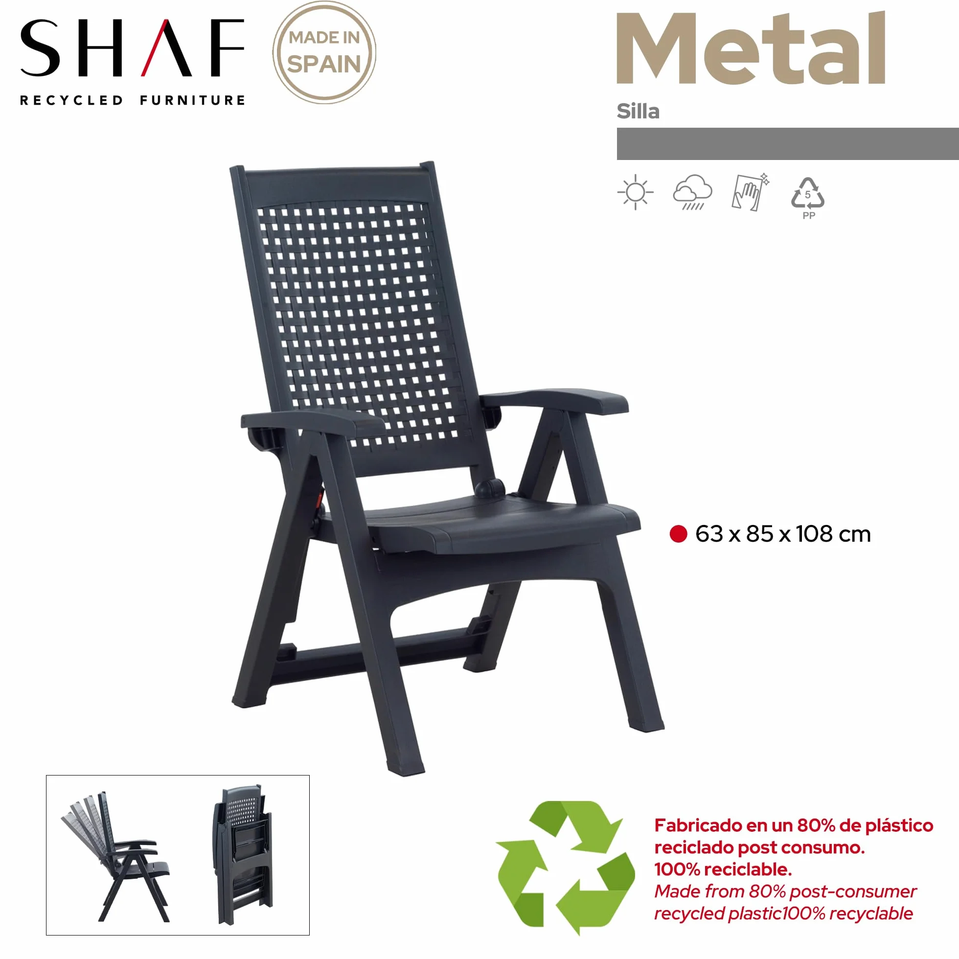 Fotele ogrodowe Metal Antracyt 108 x 85 x 63 cm