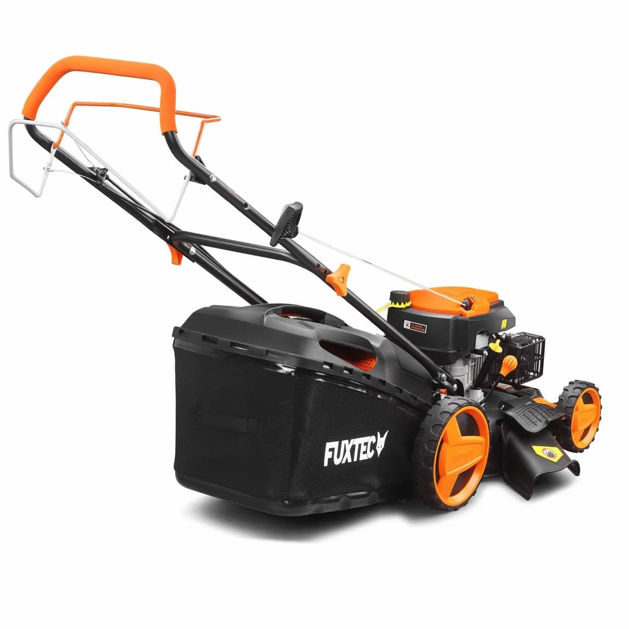 Kosiarka spalinowa FUXTEC FX-RM5196 4w1 – 6 KM, szer. koszenia 51 cm, 8 poziomów wysokosci 25–75 mm, naped tylny, kosz 60 l, mulczowanie i wyrzut boczny
