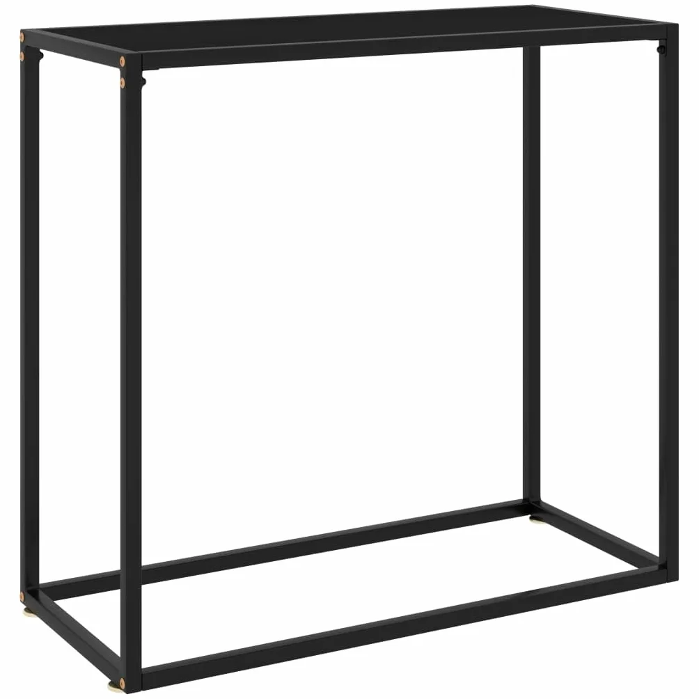 Stolik konsolowy czarny 80 x 35 x 75 cm z metalową ramą i szklanym blatem ze szkła hartowanego do salonu i korytarza