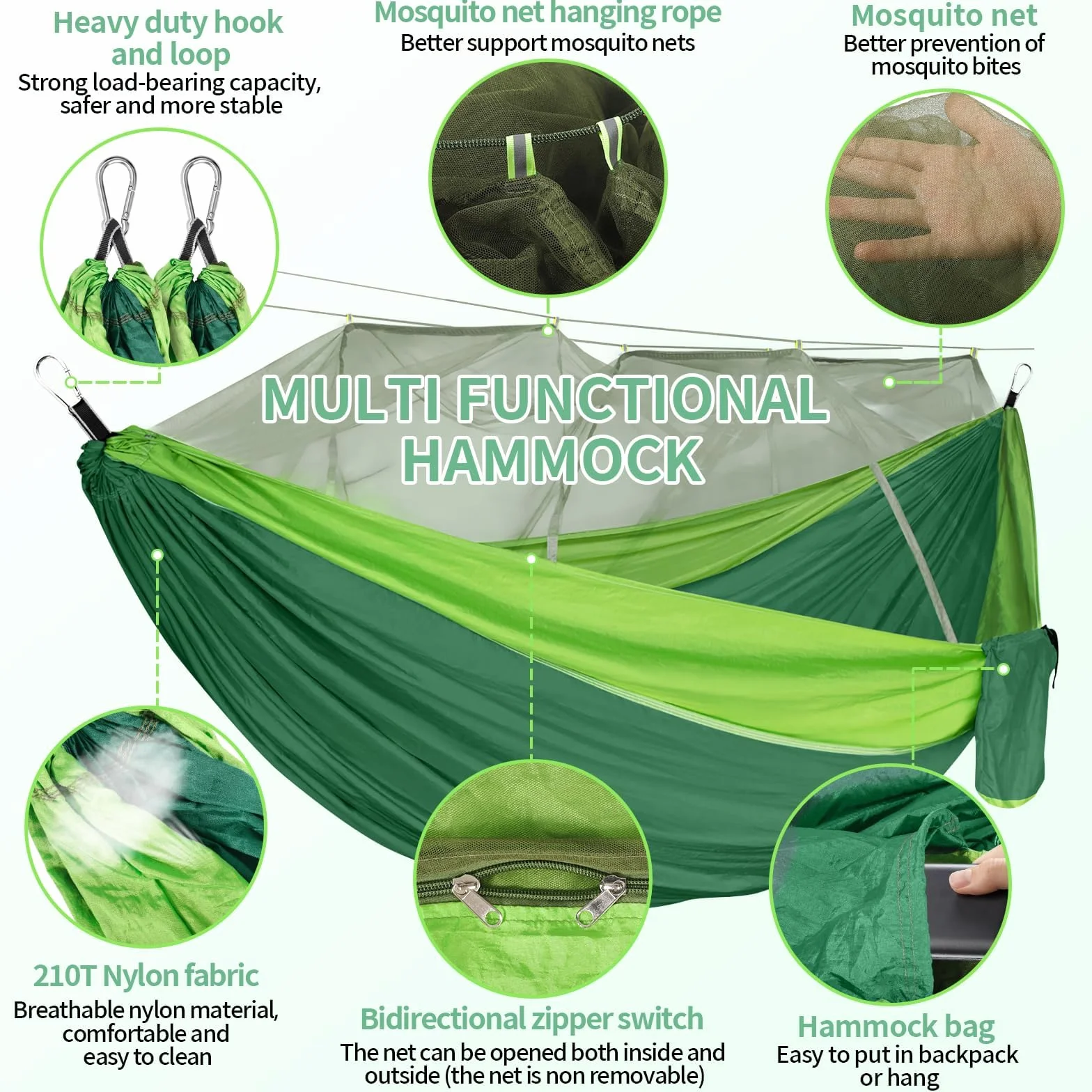 CIRULLI Hamak z moskitierą 260 x 140 cm, nośność 300 kg, ultralekki i wytrzymały, podwójny nylon spadochronowy, hamak outdoorowy, kemping, do ogrodu, w zestawie