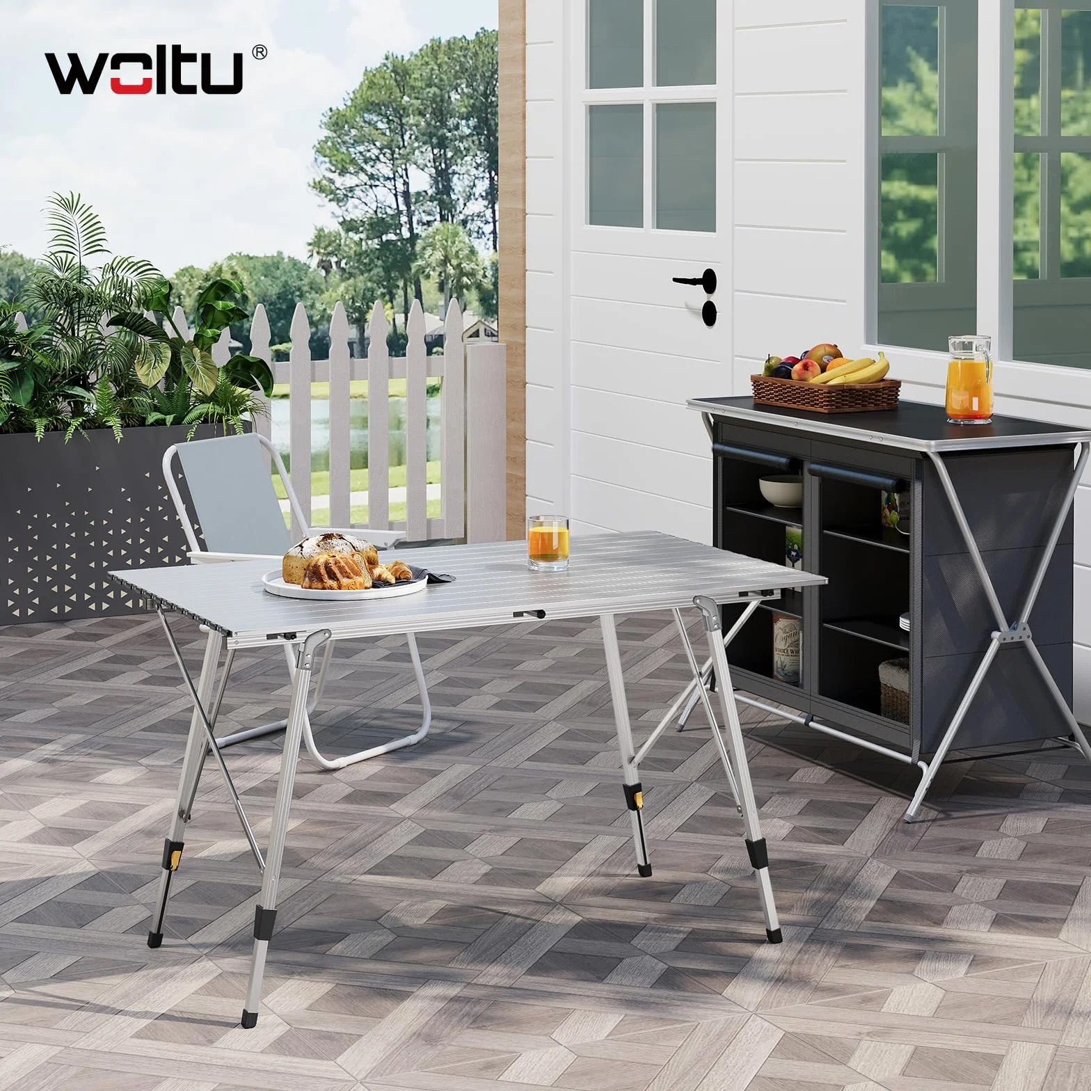 WOLTU CPT8132sb Aluminiowy Stół Kempingowy Składany 120x68,5 cm z Torbą Regulacją Wysokości