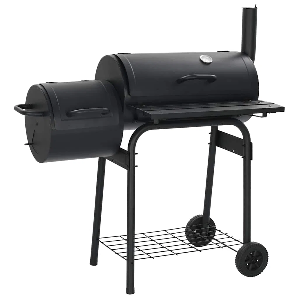 Klasyczny grill na węgiel drzewny, ze stali z termometrem, 3 chromowane ruszty, praktyczna półka, mobilny z 2 kółkami, do ogrodu, na taras, na zewnątrz, bez dymu