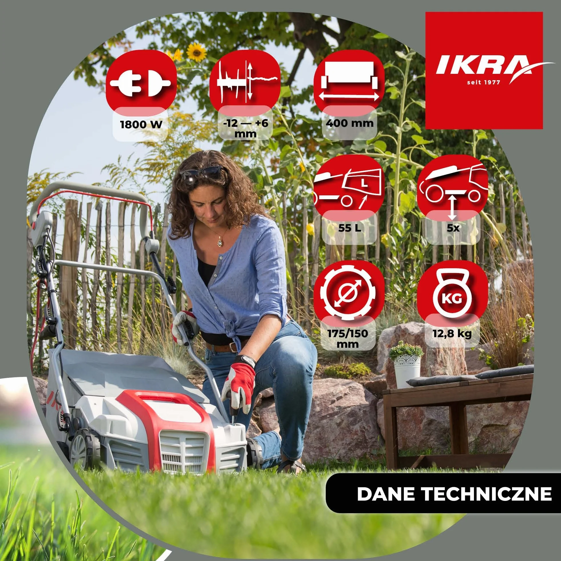 IKRA IEVL 1840 Aerator Wertykulator elektryczny 1800W 40cm 55l