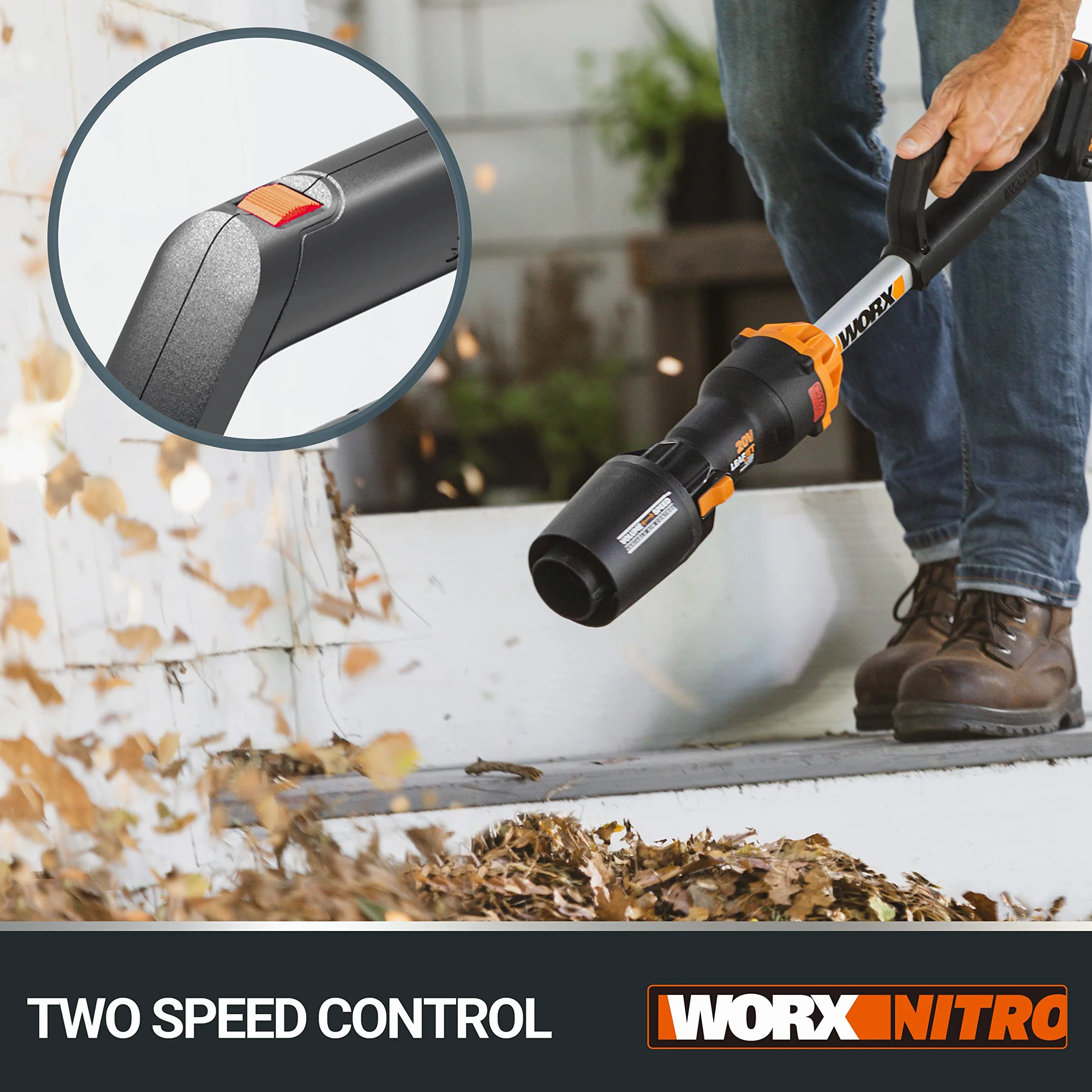 WORX Nitro PowerShare, 18 V (20 V MAX) akumulatorowa dmuchawa do liści, silnik bezszczotkowy 2.0, maks. prędkość powietrza 209 km/h, sterowanie 2-biegowe, tylko zwykłe narzędzie, WG543E.9