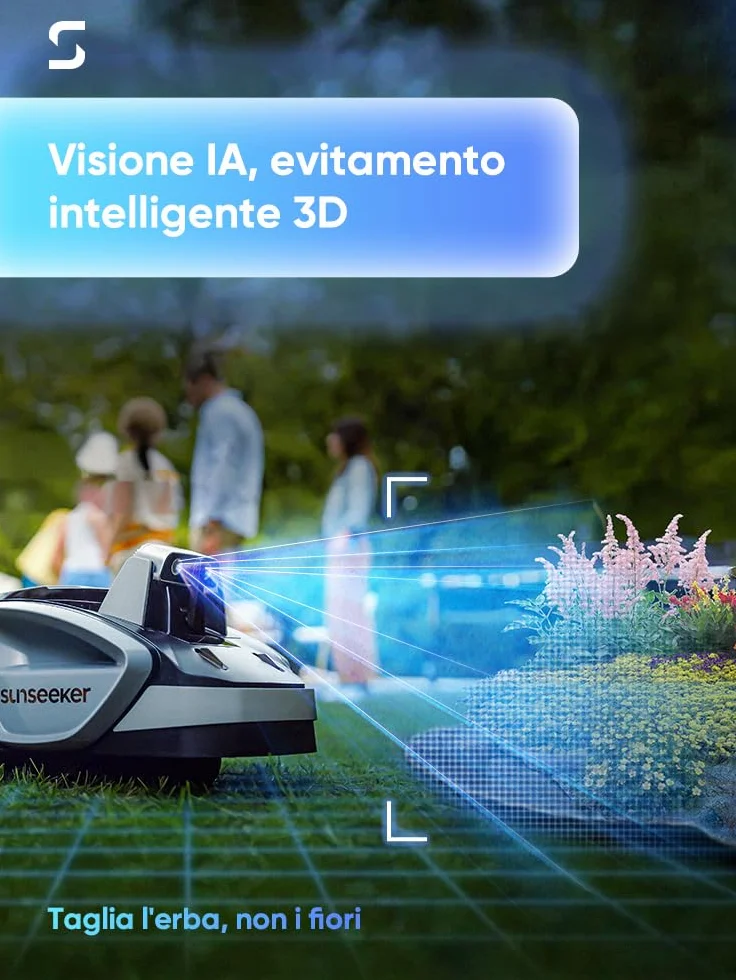 Sunseeker V3 kosiarka automatyczna bez kabla ograniczającego, 600 m², Vision AI podwójne oko, nachylenie 42%, sterowanie za pomocą aplikacji, kosiarka z koszeniem jednym kliknięciem