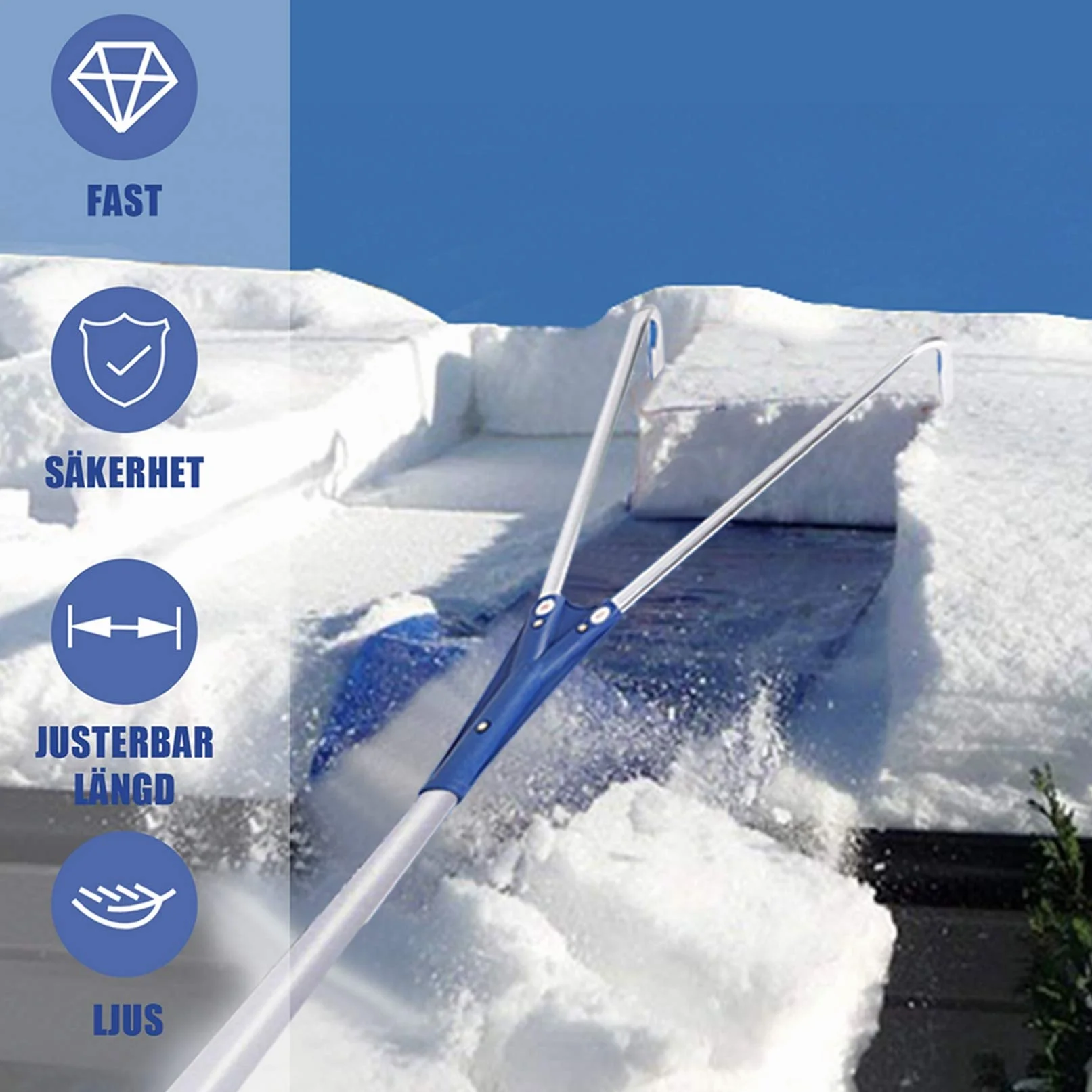 Sufit Łopata do śniegu Rake Oxford Cloth Slide z teleskopowym słupkiem Garden Roof Snow Removal Tool, niebieska