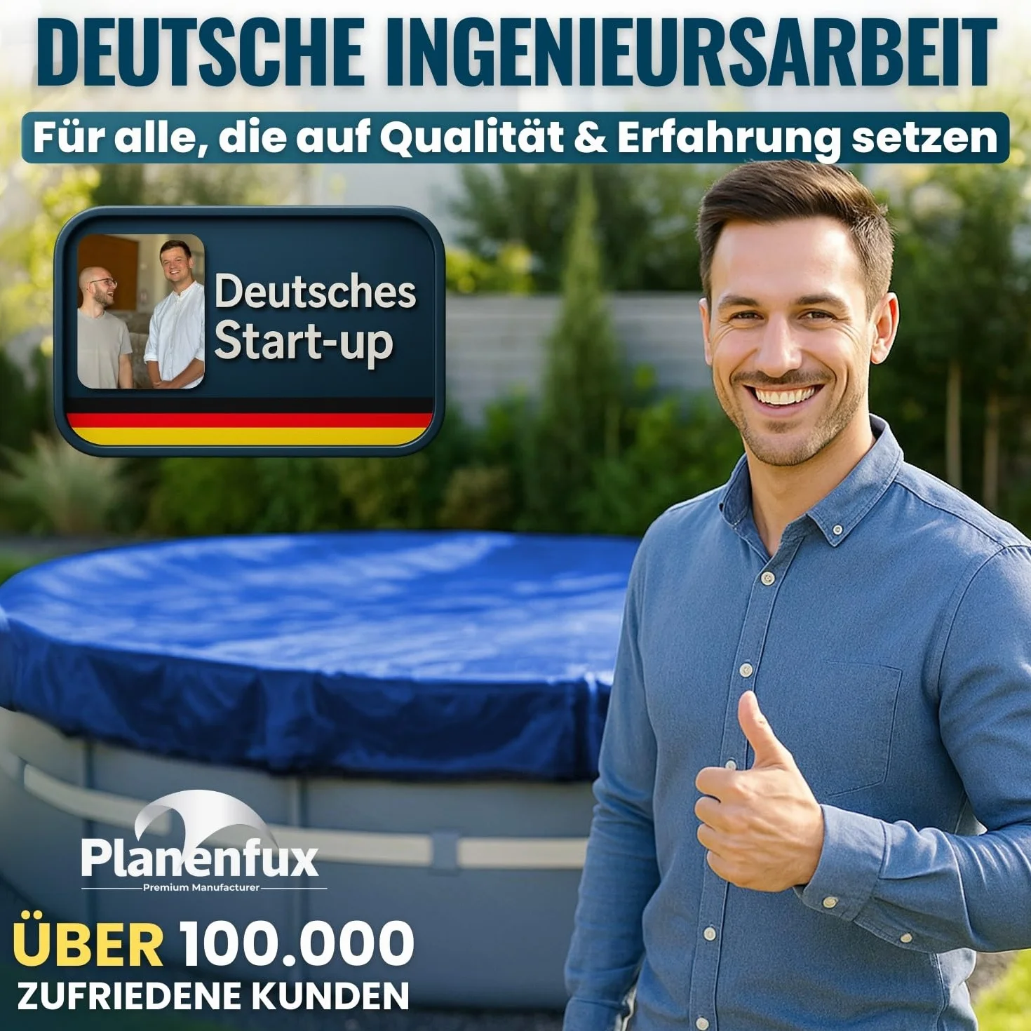 Planenfux® Okrągła osłona basenu 550 cm (do basenów o średnicy 500-550 cm), 2 w 1, wykonana z materiału PE o gramaturze 200 g/m², plandeka solarna na lato i zimę, Ø 610 cm, okrągła osłona basenu