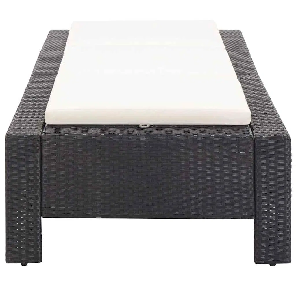 Leżak ogrodowy z polirattanu z poduszką, 220 x 75 x 35 cm, odporny na warunki atmosferyczne rattan PE ze stalowym stelażem, regulowany, na taras, balkon, basen, plażę, urlop