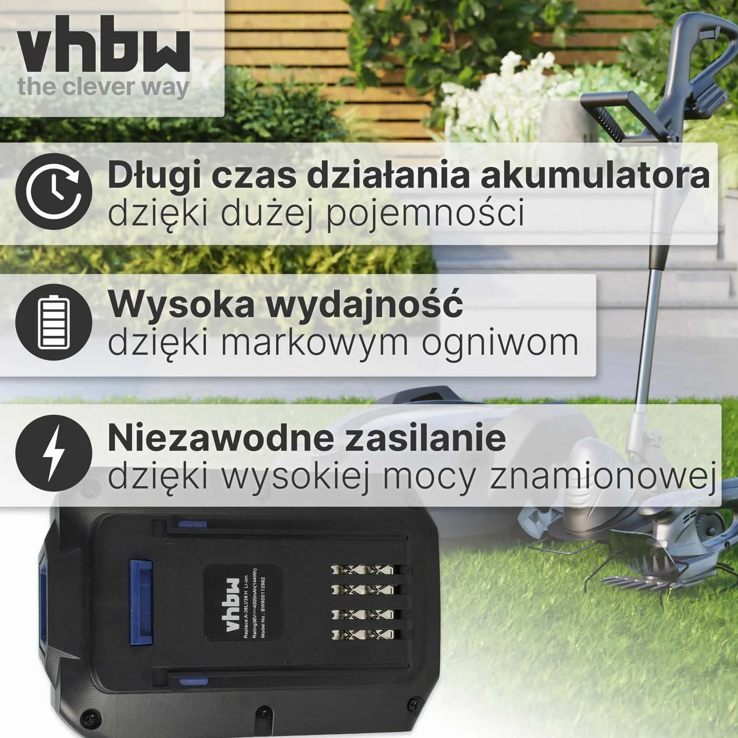 vhbw Zamiennik akumulatora do Lux Tools 1787233, 36LB2600 do kosiarek (4000 mAh 36 V litowo-jonowy)