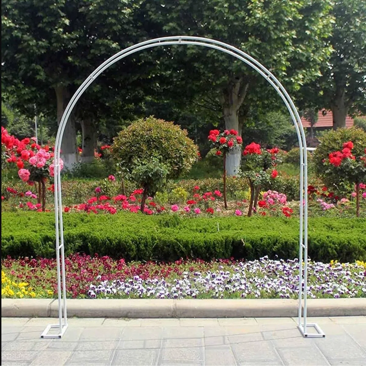 Elegancki metalowy łuk ogrodowy na wesela i imprezy, solidna altana do roślin pnących, róż i owoców, mocna podstawa na wejścia, taras, urodziny i dekoracje świąteczne