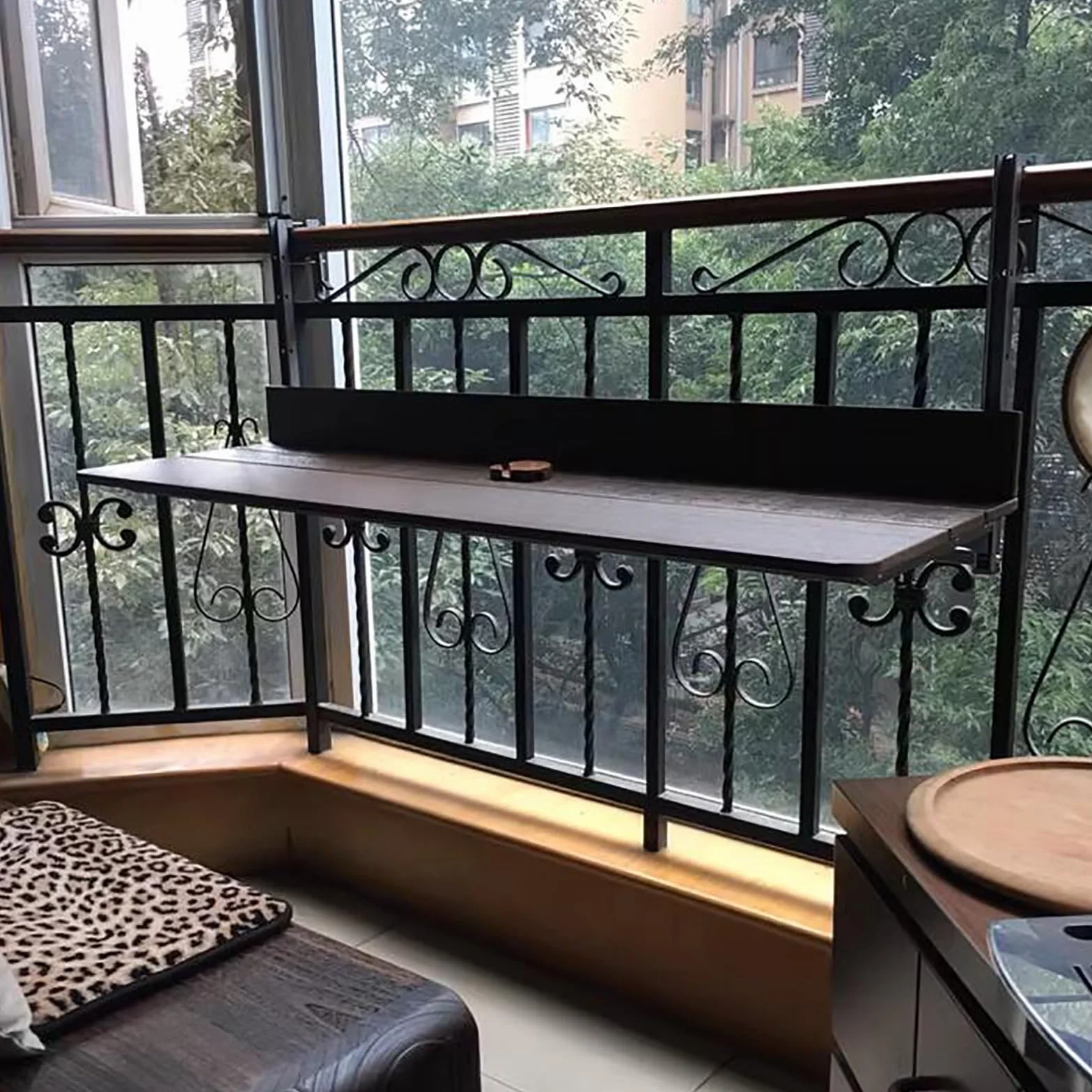 Składany stół balkonowy, wiszący stół balkonowy, stolik barowy na balustradę balkonową, zewnętrzny stół na balustradę balkonową, stół patio na balustradę, stolik na balustradę tarasową, ogrodowe