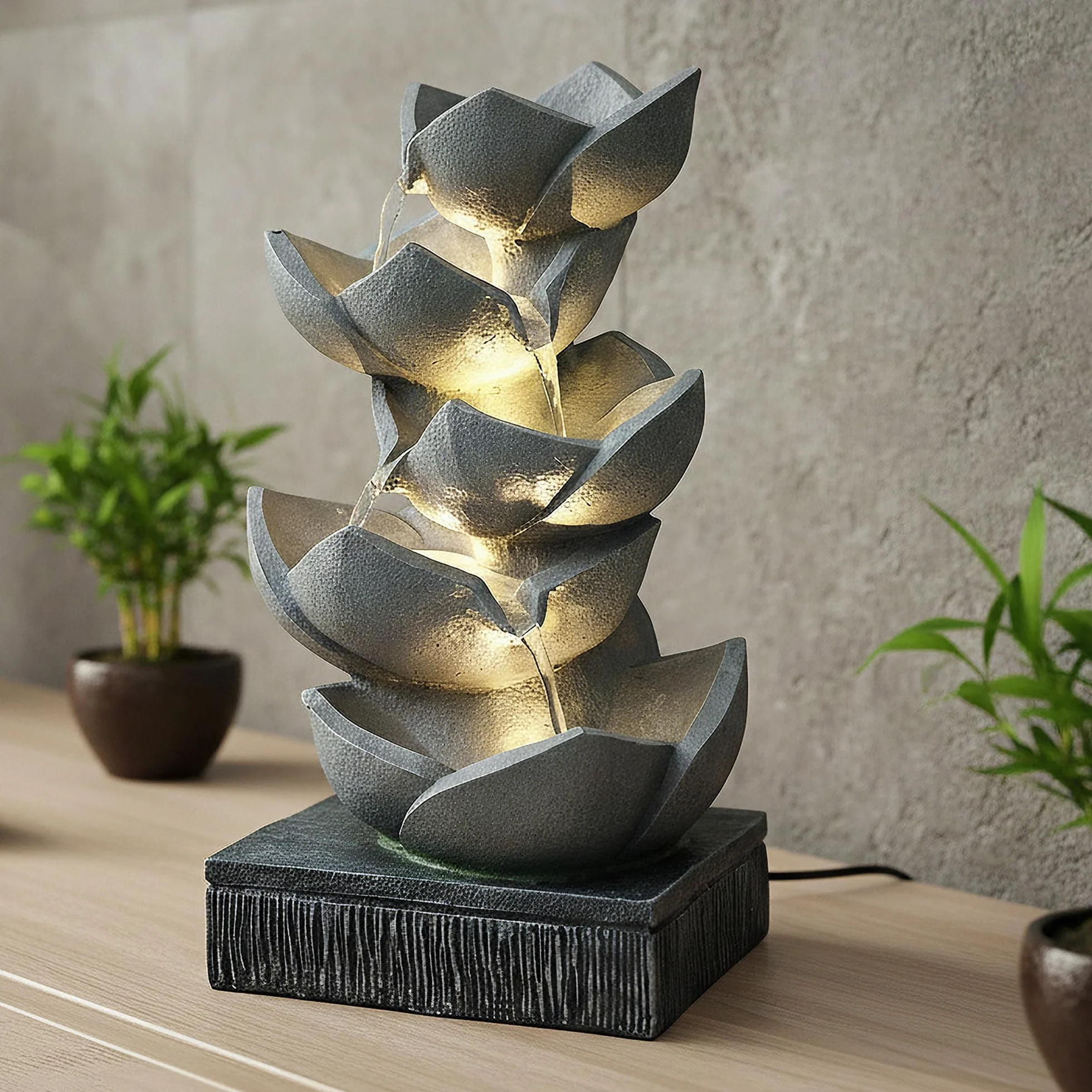 Fontanna BK901 z oświetleniem LED, fontanna ogrodowa, rzeźba, figurka ogrodowa, gra wodna, 47 cm, kaskada, fontanna pokojowa, dekoracja ogrodowa