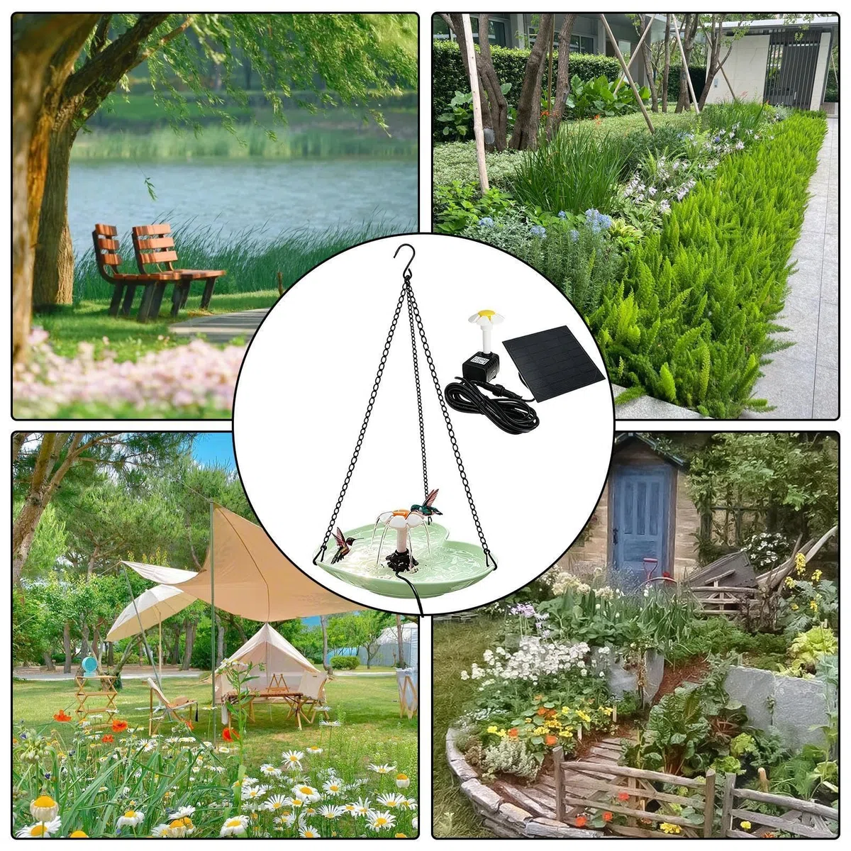 Ozdobne poidełko ogrodowe dla ptaków Kształt Serca Z Pompą Solarną | Basen Wodny Do Ogrodowego Poidła Dla Ptaków na kolibry rudziki wróble płoty balkony poręcze podwórka