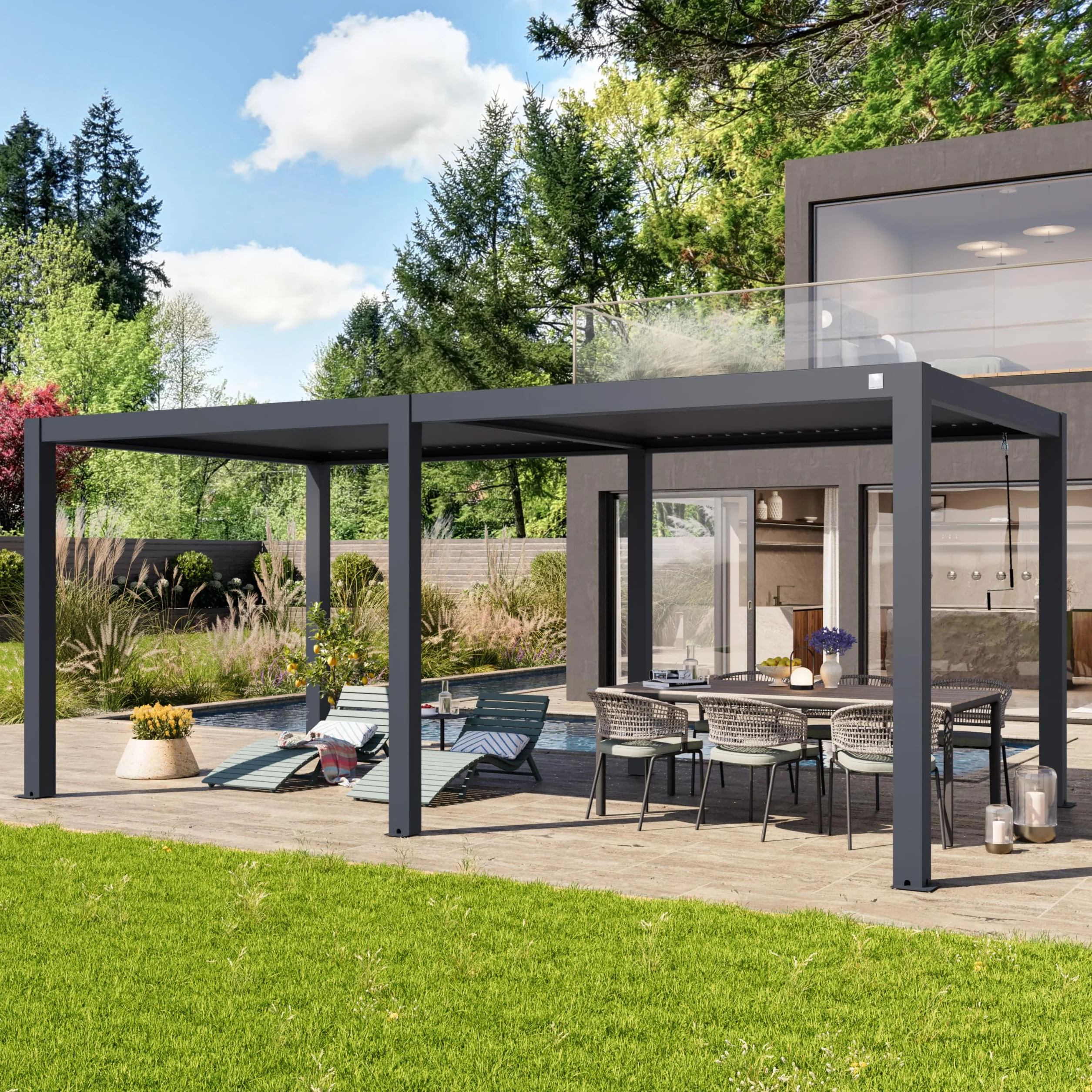 PRIMEYARD Pergola 3x6 m słupy aluminium z dachem z aluminiowych listew zadaszenie tarasu antracyt
