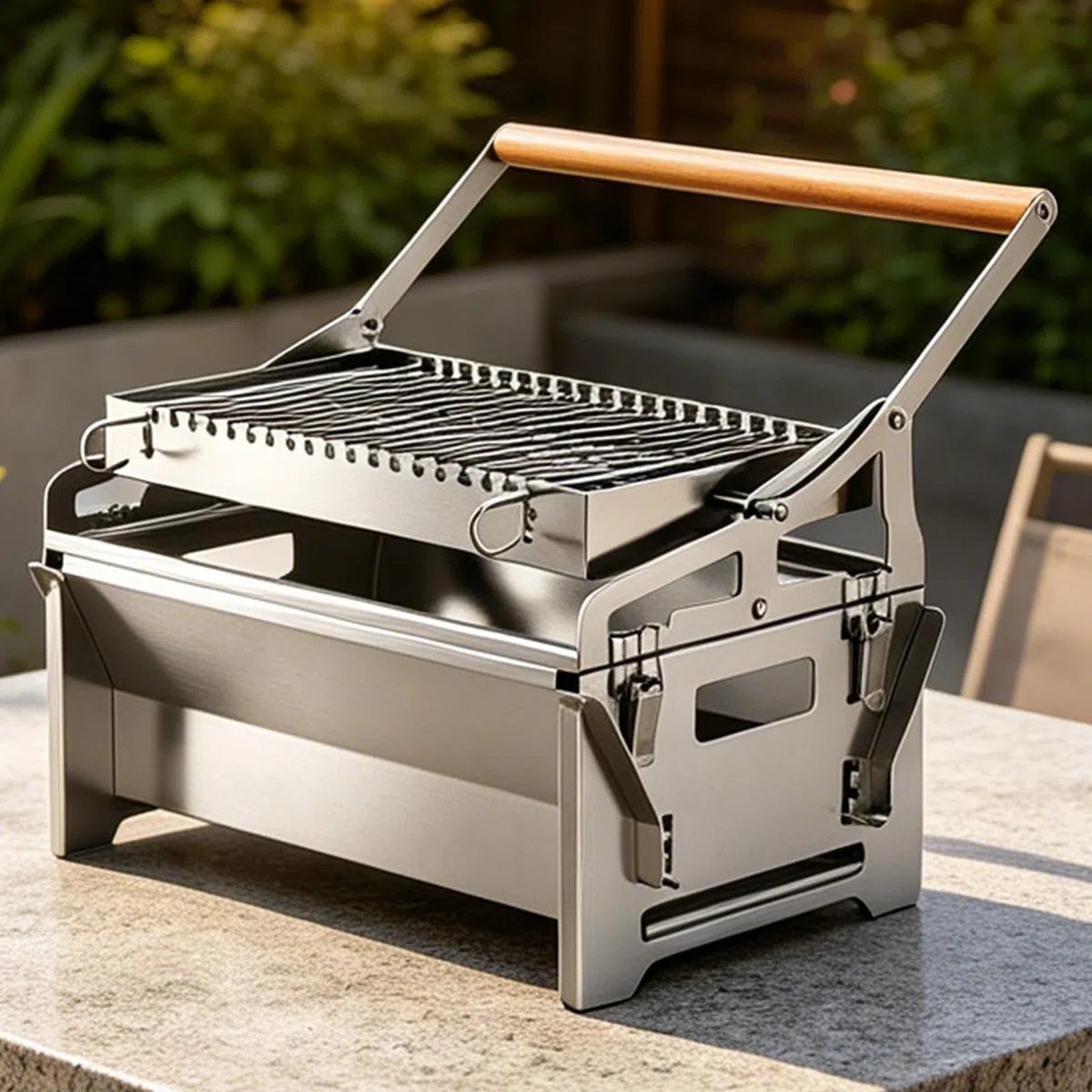 Grill Węglowy BBQ Obrotowe Narzędzie Grillowe Kempingowe Ze Stali | Grill Węglowy Do Pieczenia Na Piknik, Ogród, Taras, Plażę, Kemping, Imprezy Rodzinne, Podwórko I Park
