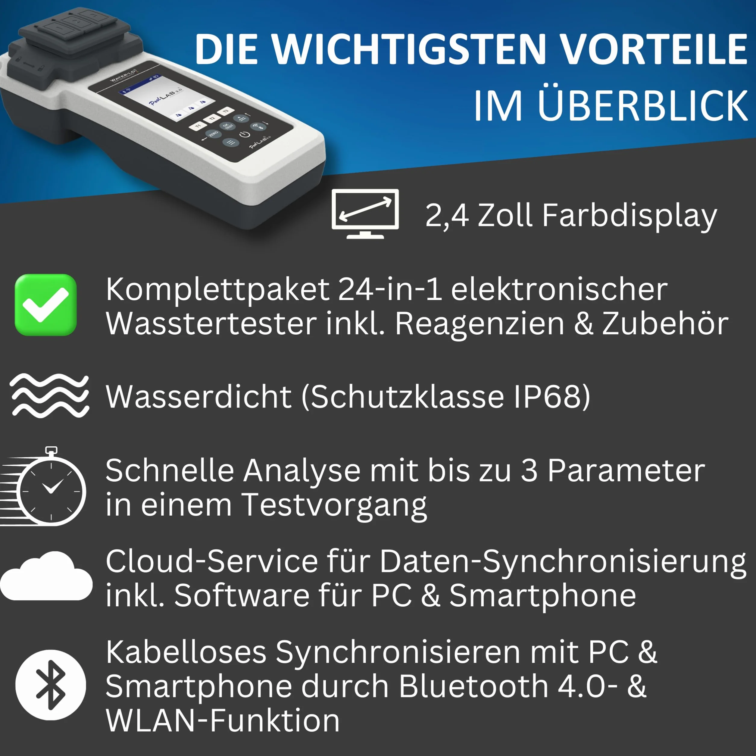 PoolLAB 2.0 Special Edition fotometr tester wody do basenów Bluetooth WLAN miernik chloru pH fenolu czerwonego