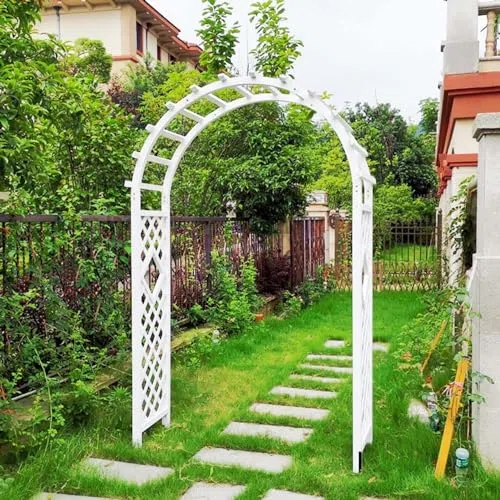 Wytrzymały drewniany łuk ogrodowy, biały, ślub, róża, pergola, wsparcie, bardzo szeroki, 120 cm, idealny do dekoracji na zewnątrz, krajobrazu i ekspozycji kwiatowych