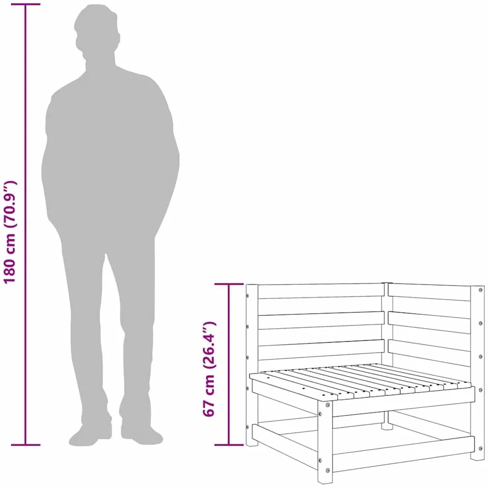 vidaXL Ogrodowa sofa narożna, 70x70x67 cm, impregnowane drewno sosnowe, kanapa ogrodowa, kanapa modułowa, siedzisko modułowe, siedzisko do ogrodu