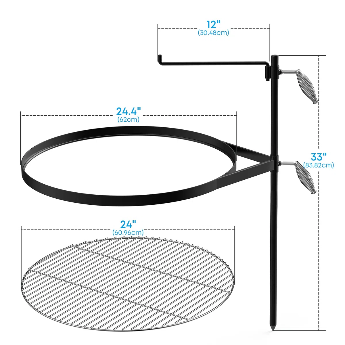 Onlyfire palenisko z rusztem grillowym 56 cm i prętem do grilla, przenośny grill ogniskowy ze stali nierdzewnej do gotowania na świeżym powietrzu na otwartym ogniu na kemping i piknik na świeżym powietrzu