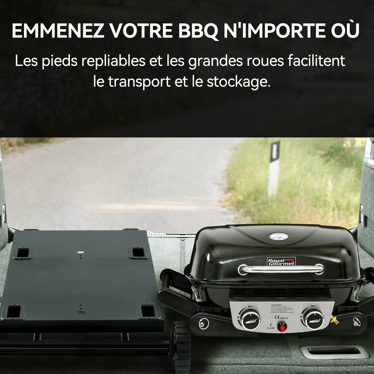 Royal Gourmet GT2201C-E przenośny składany wózek grillowy, składany wózek na deskę z 2 hakami do serii GT2005-F, odpowiedni na kemping, blat stołu 79 x 46,8 cm