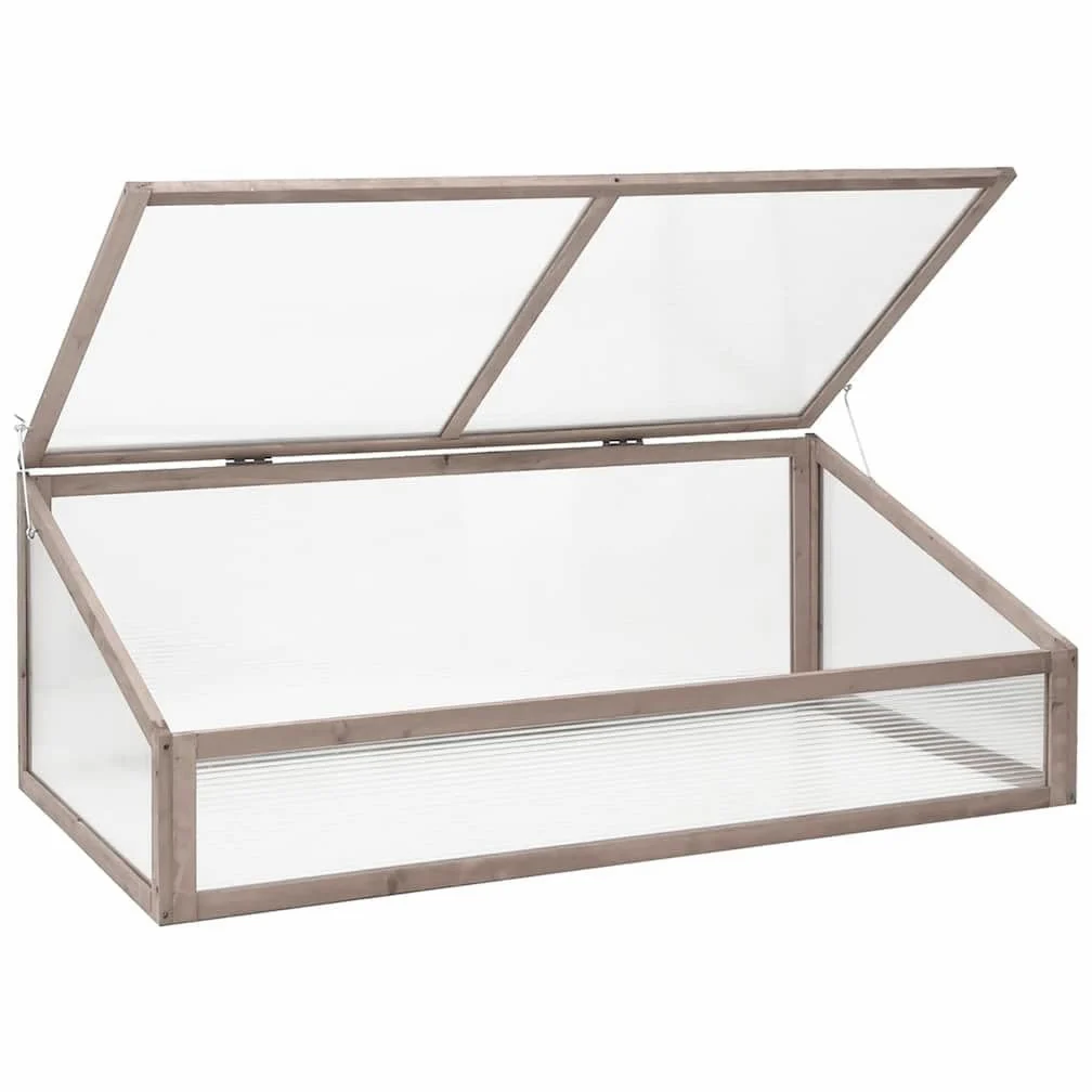 Szklarnia z litego drewna jodłowego, szara, 110 x 56 x 39 cm, z pokrywą na zawiasach, ochrona roślin do uprawy warzyw, szklarni na pomidory, domek do sadzenia, inspekt do ogrodu, na balkon