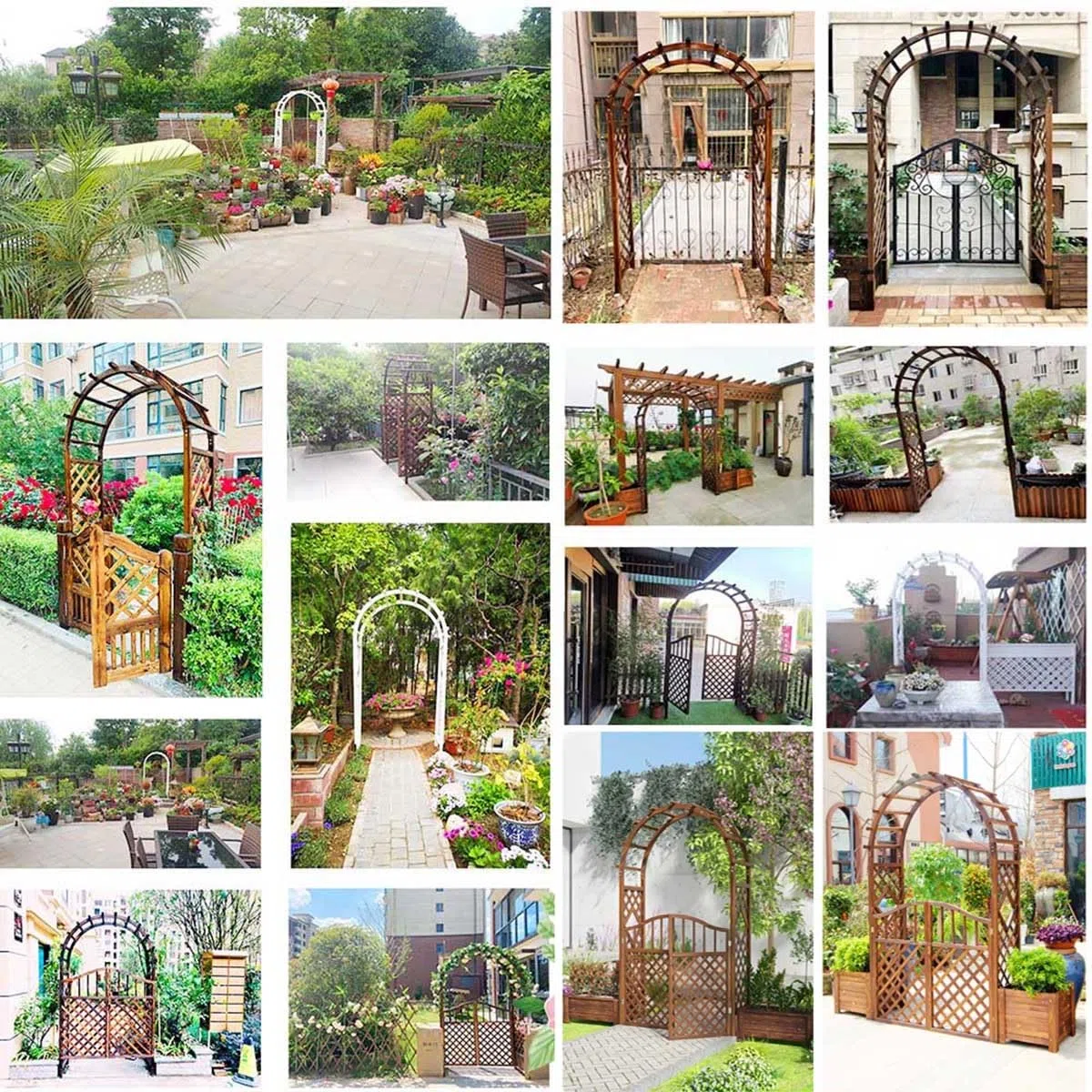 Drewniany łuk ogrodowy, wytrzymała, ślubna, różana, pergola, bardzo szeroka, 180 cm, brązowa