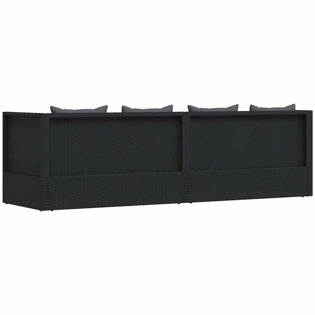 vidaXL Sofa ogrodowa z poduszkami polirattan czarna