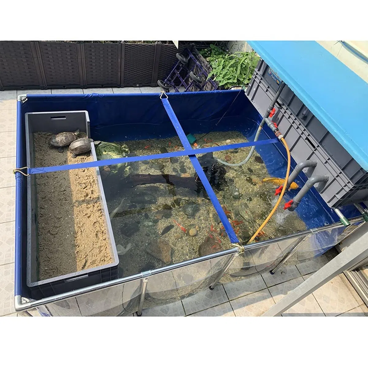 Lar PVC wkładka do stawu rybnego, wodoodporna stal, basen ogrodowy z okienkiem, idealna do hodowli i hodowli roślin, rozmiar 120 x 80 x 51 cm