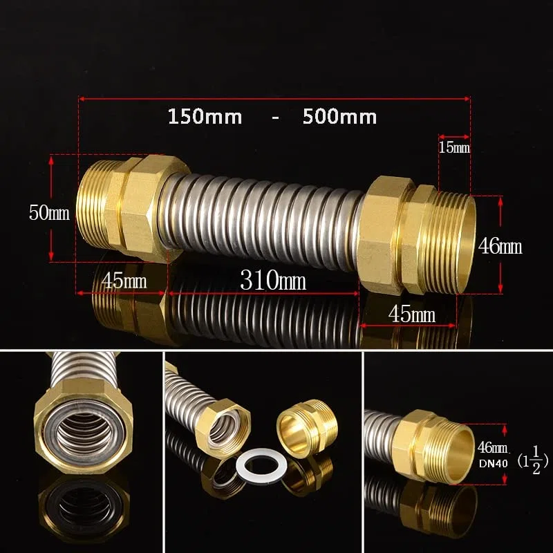 Adapter do węża ogrodowego DN35 40 50 6 BSP miedziany gwint zewnętrzny ze stali nierdzewnej 304 miech wentylator cewka centralna klimatyzacja wąż wlotowy wody (kolor: DN40 l 1-1l2, długość: 300 mm)