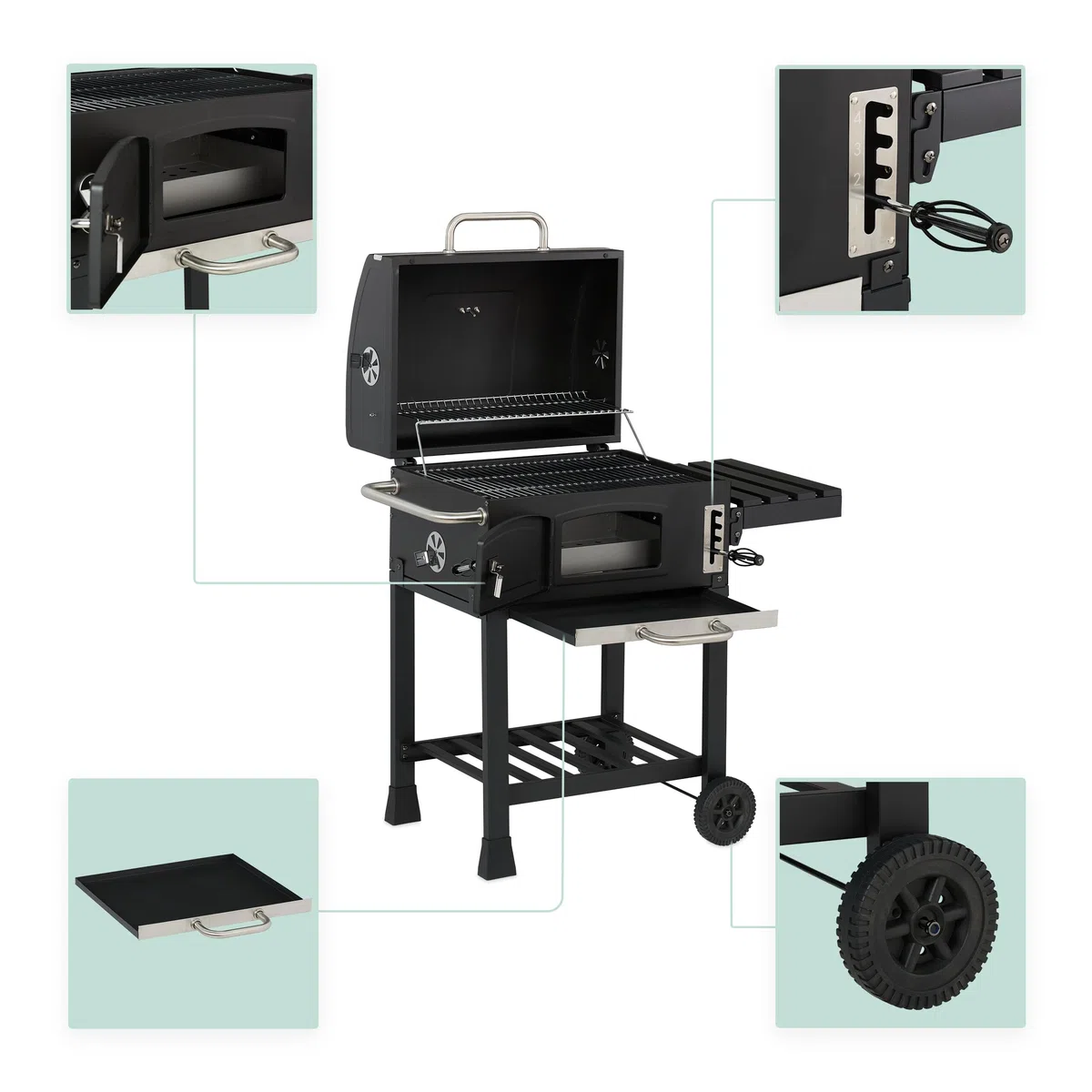Relaxdays Grill na węgiel drzewny, grill na kółkach, z pokrywą, grill ogrodowy XXL, czarny/srebrny, 1 sztuka