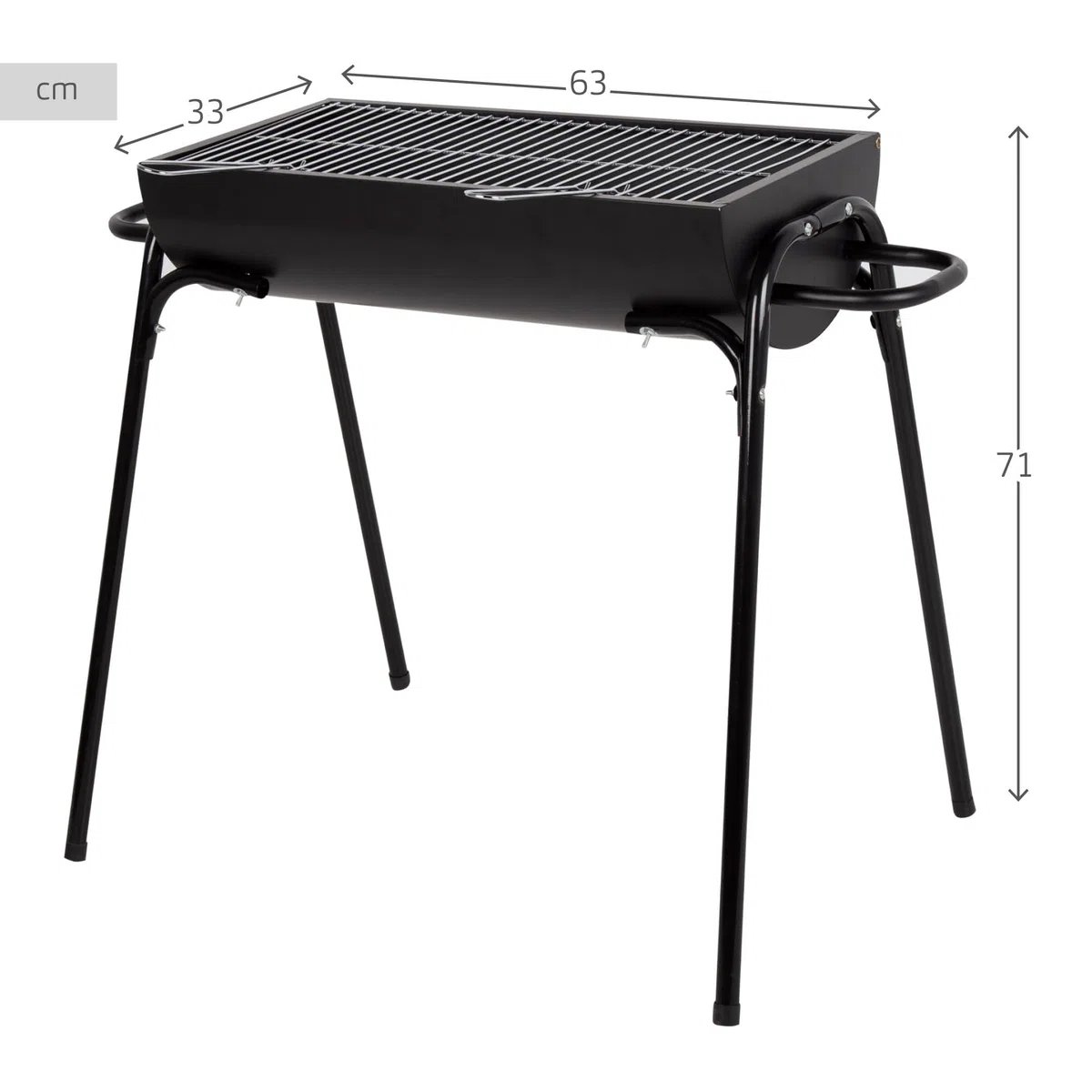 AKTIVE Przenośny grill węglowy, 91x33x71 cm, matowa czerń, grill ze stali nierdzewnej, szeroka powierzchnia, 4 nogi, uchwyty boczne do transportu (63111)