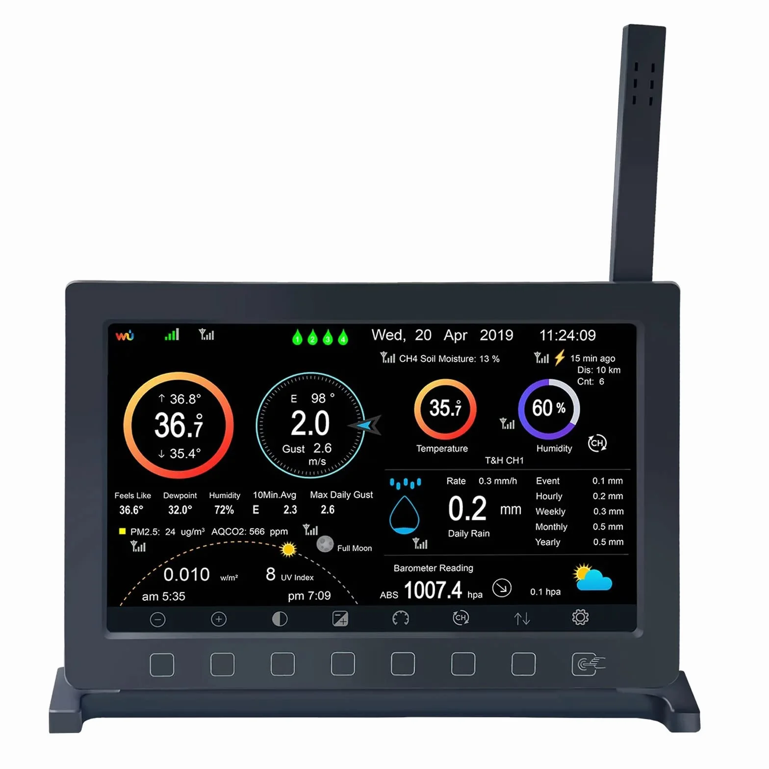ECOWITT HP2560 do stacji pogodowej, wyświetlacz TFT do wnętrz z przyciskiem dotykowym, dodatek, paarweise mit WS90/WS80 zewnętrznym