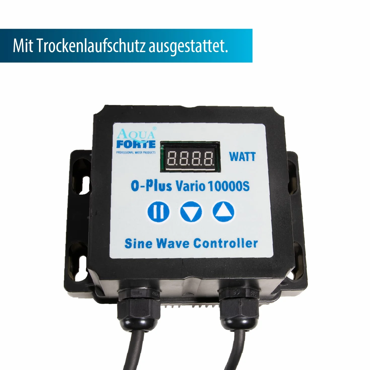 AquaForte O-Plus Vario 10 000 S, przepływ 6-10 m³/h, wysokość tłoczenia 5,5 m, 34-85 W, dopływ 1½" + 2", odpływ 2", ochrona przed pracą na sucho