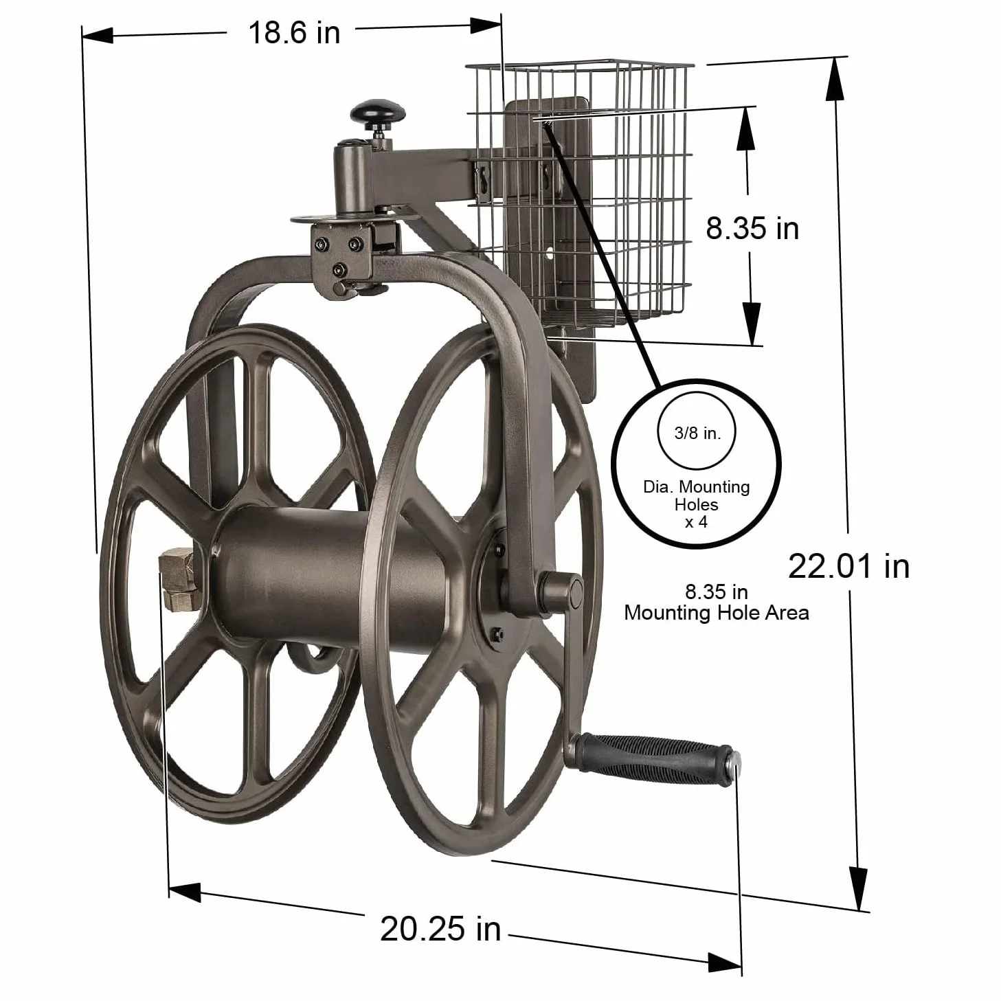 Liberty Garden 712 jednoramienny wielokierunkowy bęben na wąż ogrodowy, mieści 125 m, 15 cm, brąz