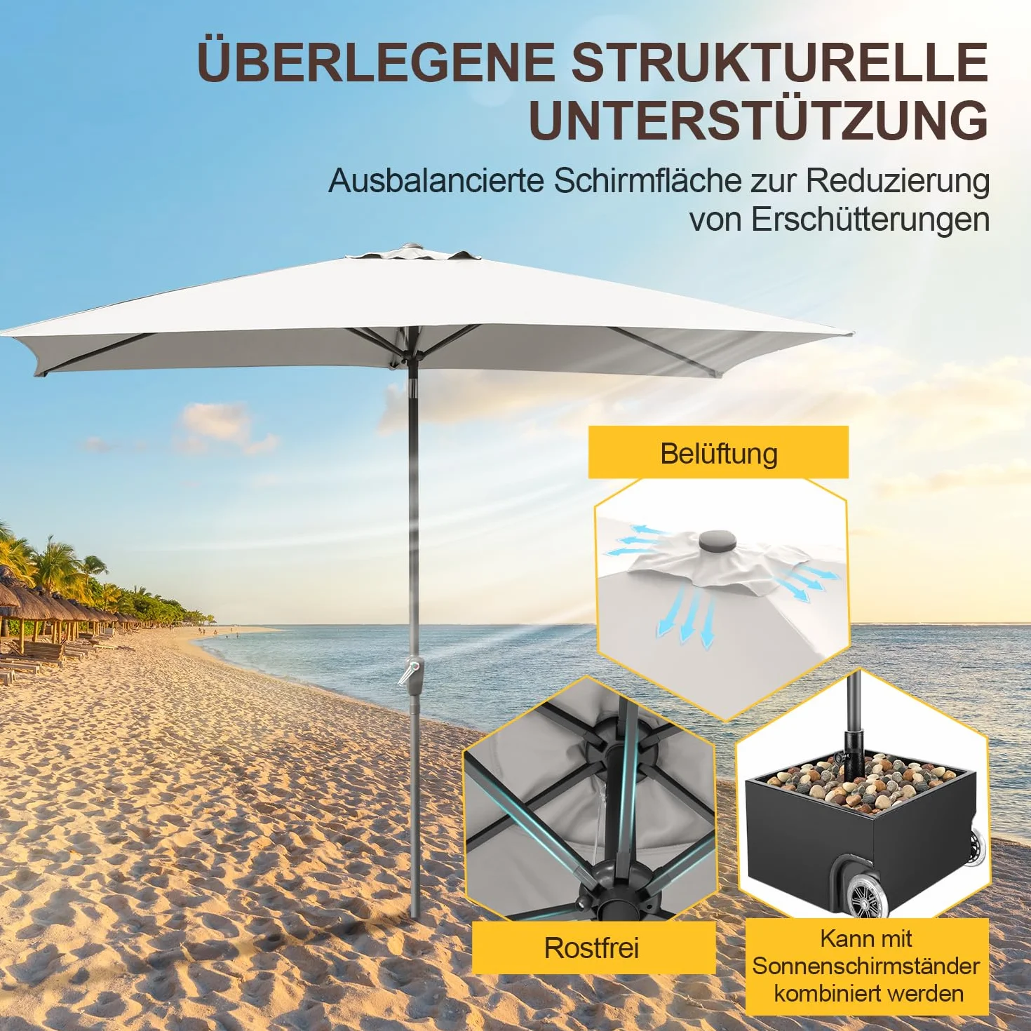 Parasol ogrodowy prostokątny 300x200 cm UV50+ z korbą, uchylny, wodoodporny