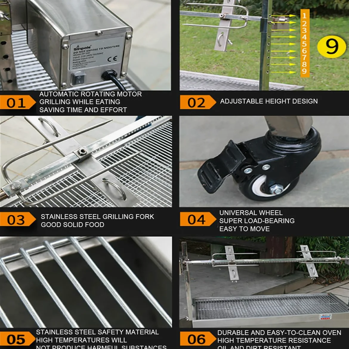 Grill rożnowy, w pełni automatyczny silnik 15 W, pojemność 29,9 kg, grill na węgiel drzewny rożen na kemping do kuchni na zewnątrz ognisko impreza