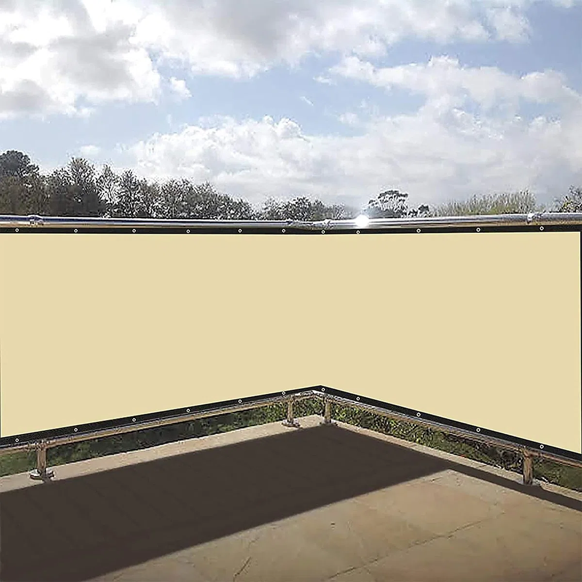 Markiza boczna na balkon, 1,1 x 7 m, nieprzejrzysta, łatwa w pielęgnacji, wiatroszczelna, z nylonowymi opaskami kablowymi i sznurkiem, beżowa