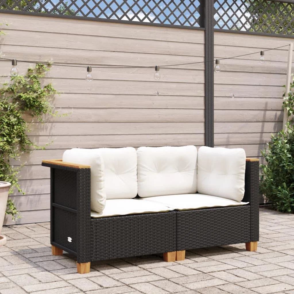 2 x narożna sofa ogrodowa, z polirattanu, kolor czarny, z tapicerowanymi poduszkami, zdejmowane pokrowce, modułowa konstrukcja, meble do salonu, sprzęt ogrodowy, zestaw 2 szt