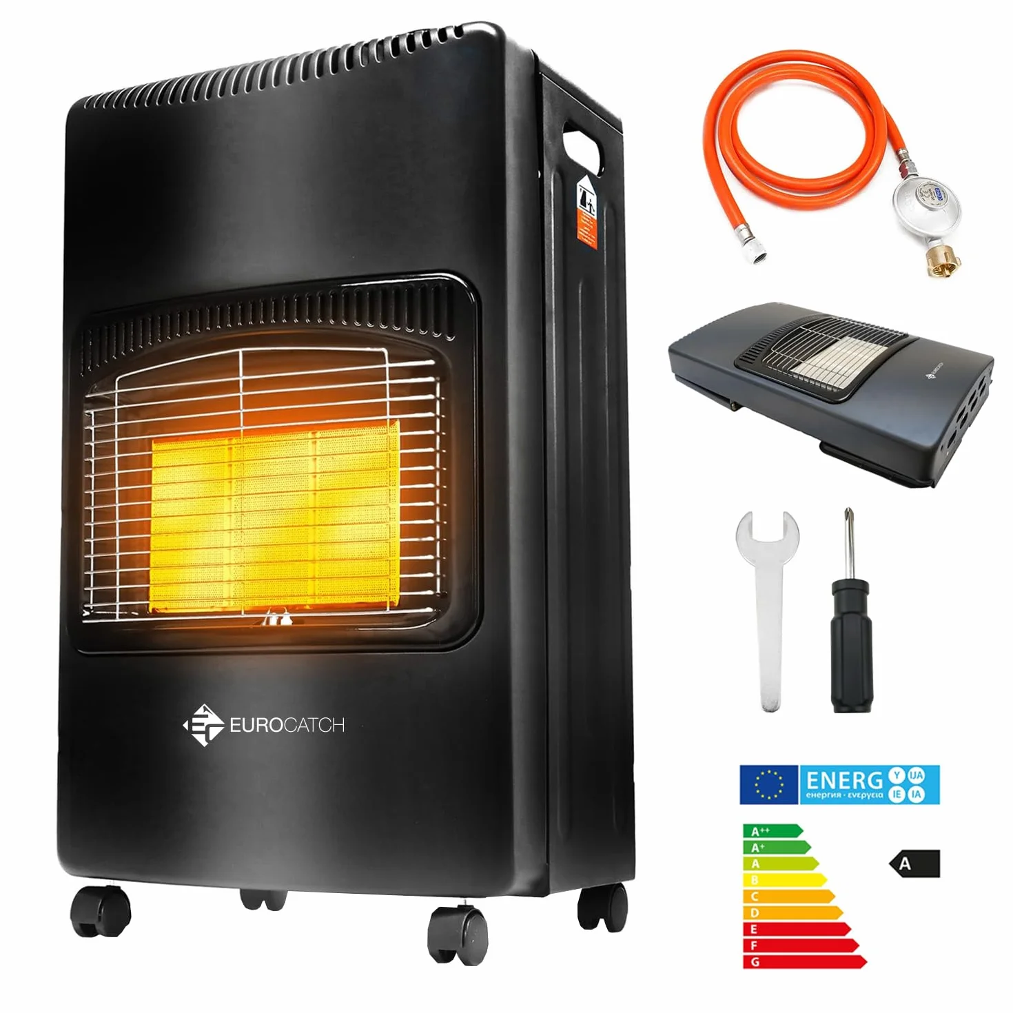 piec gazowy - przenośny grzejnik wraz z wężem i reduktorem ciśnienia - czarny - 4200 W