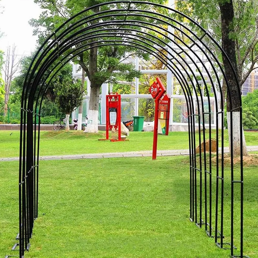 Czarna stalowa altanka ogrodowa łuk ślubny metalowa altanka Pergola rama rurowa krata brama do pnącza róże winorośli 180Cm 140Cm 240Cm szerokości,Black,W3.5M*H2.2M