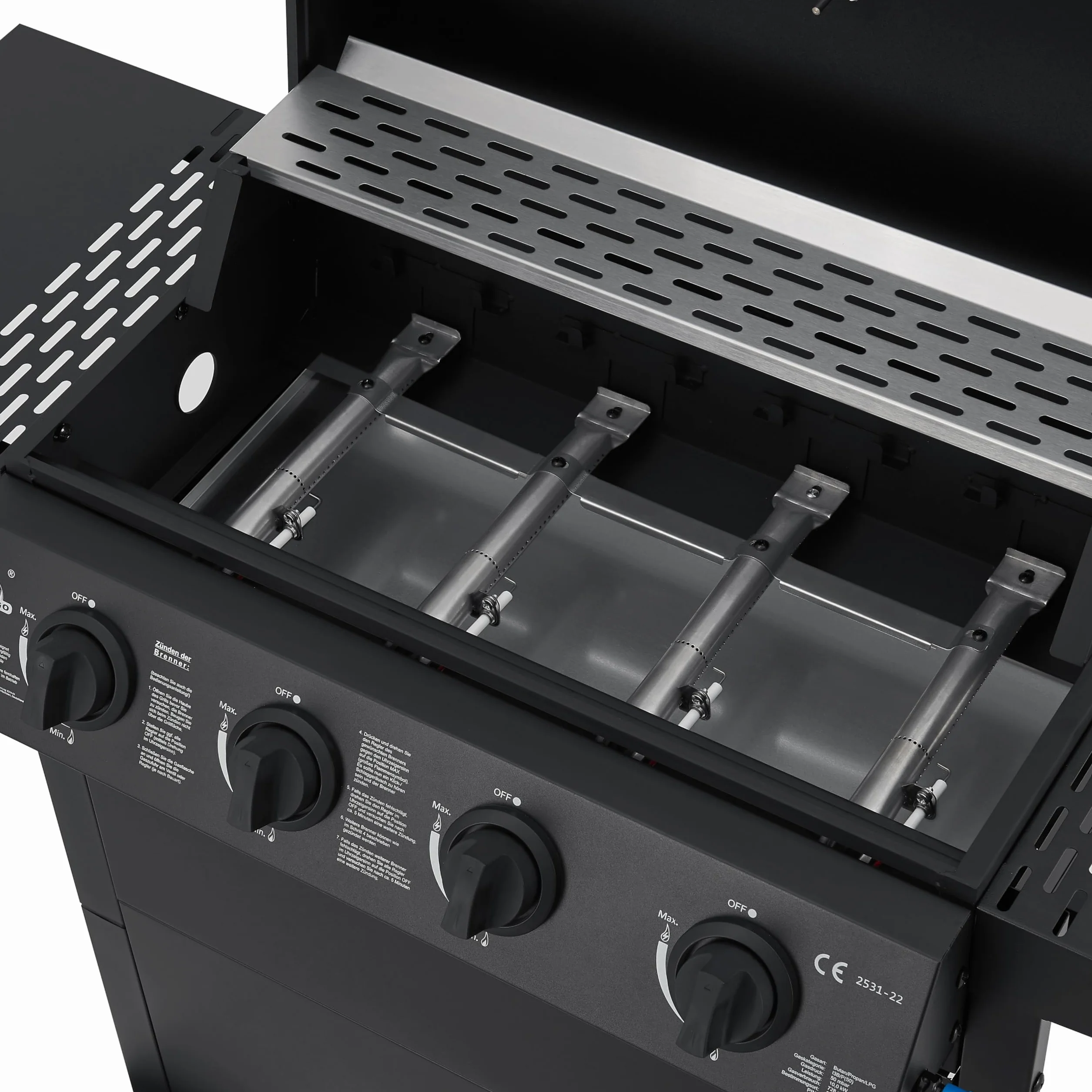 Grill gazowy El Fuego San Jose 4 palniki BBQ z rusztem żeliwnym, termometrem i półkami bocznymi